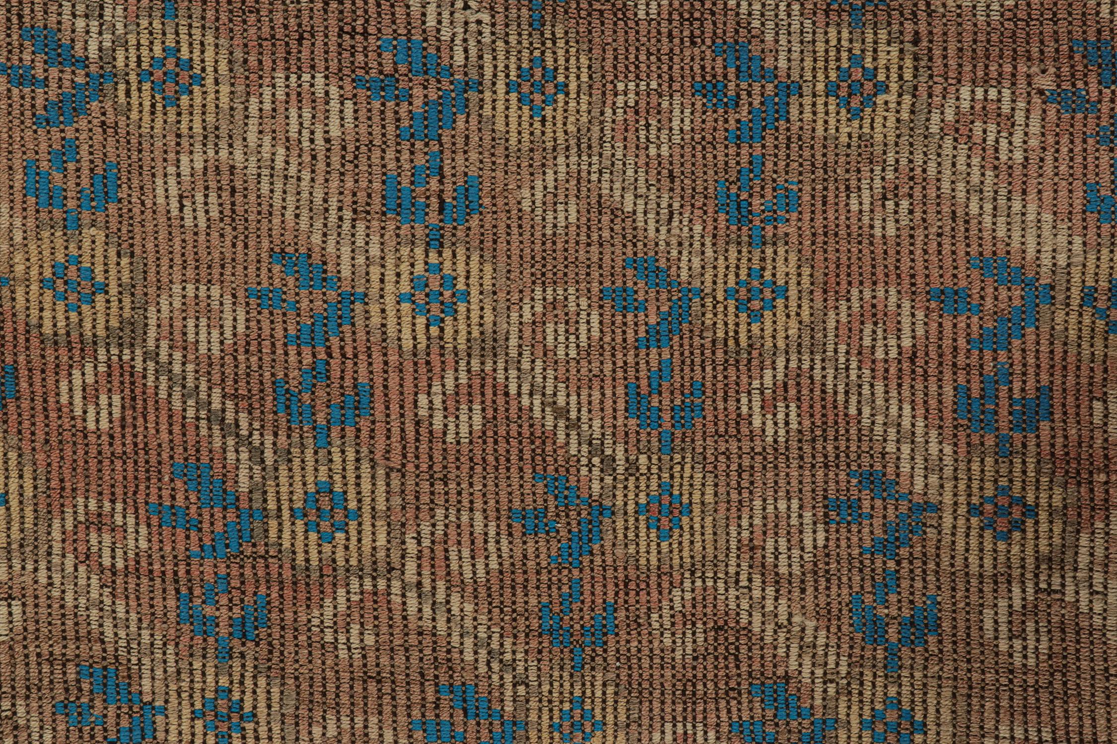 Vintage Chaput Style Kilim in Brown Pink Undertone & Blue Accents by Rug & Kilim In Good Condition For Sale In Long Island City, NY