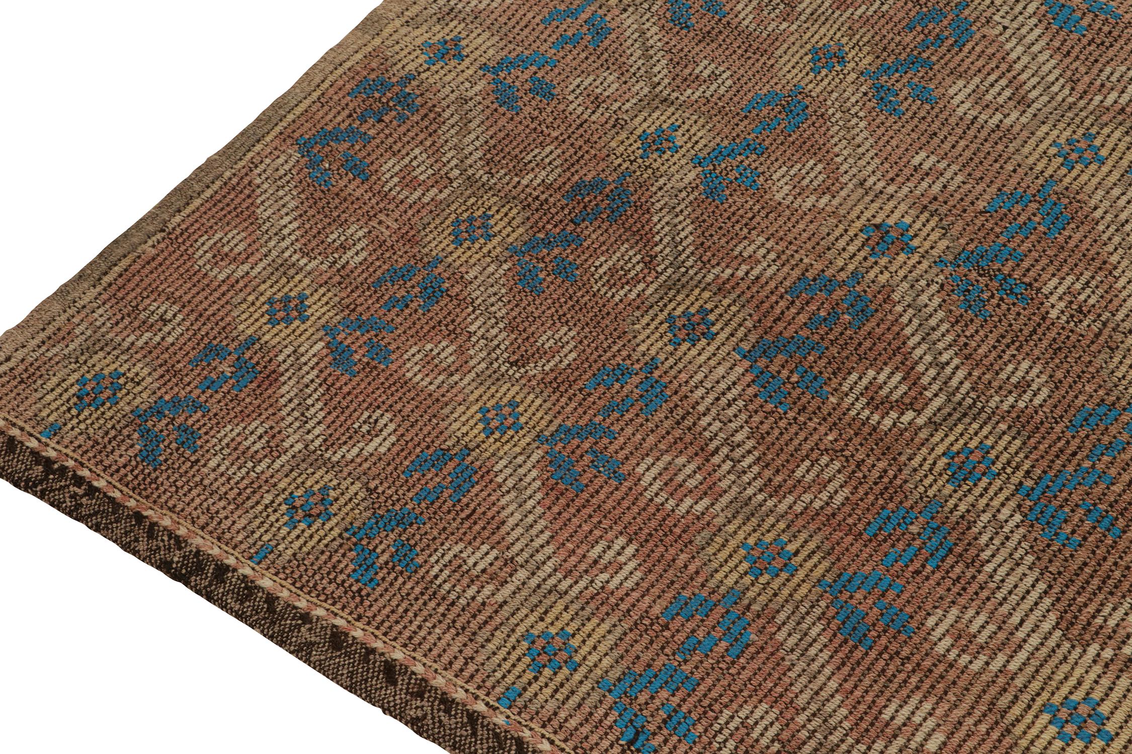 Hand-Knotted Vintage Chaput Style Kilim in Brown Pink Undertone & Blue Accents by Rug & Kilim For Sale