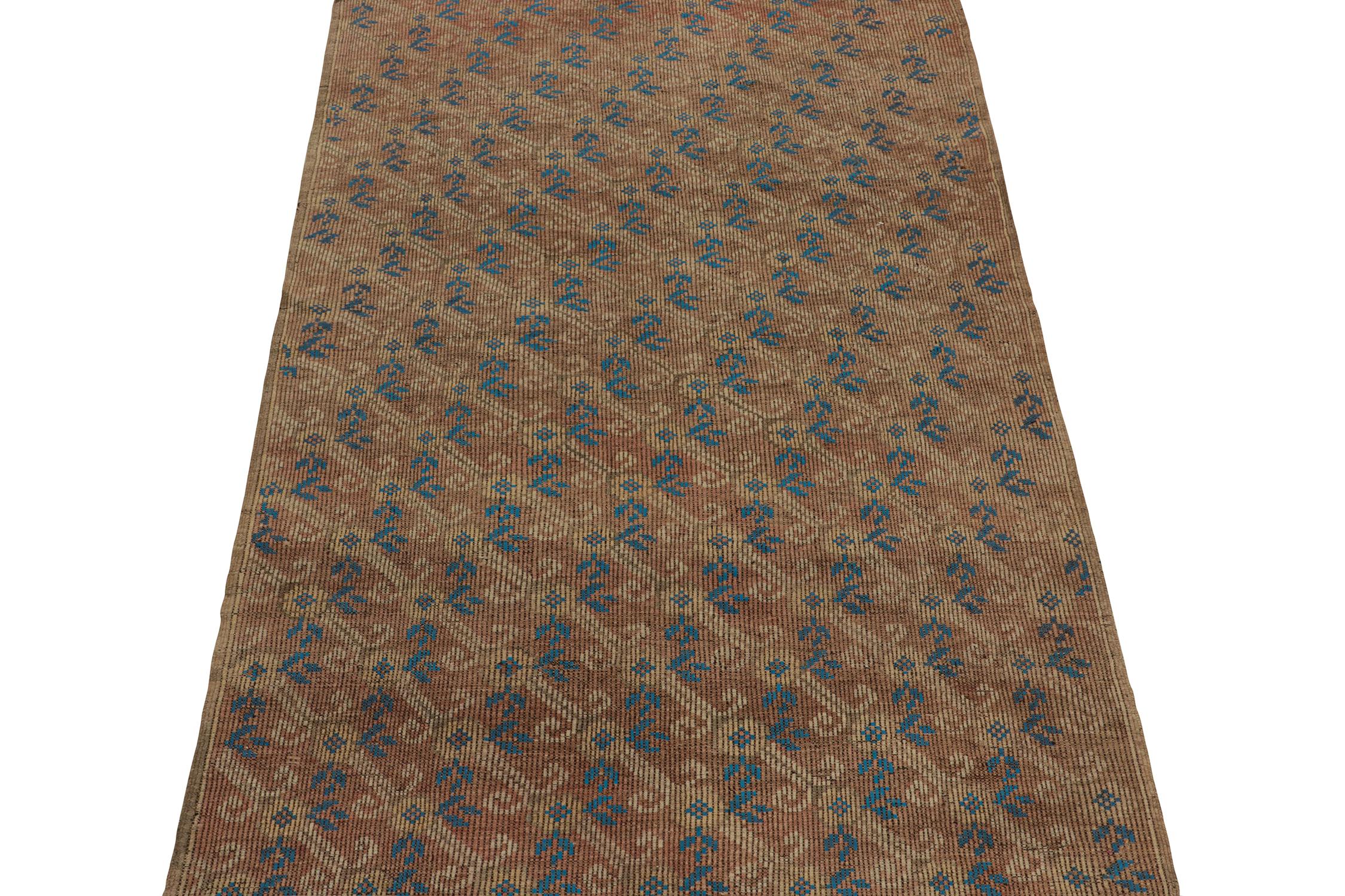 Tribal Vintage Chaput Style Kilim in Brown Pink Undertone & Blue Accents by Rug & Kilim For Sale