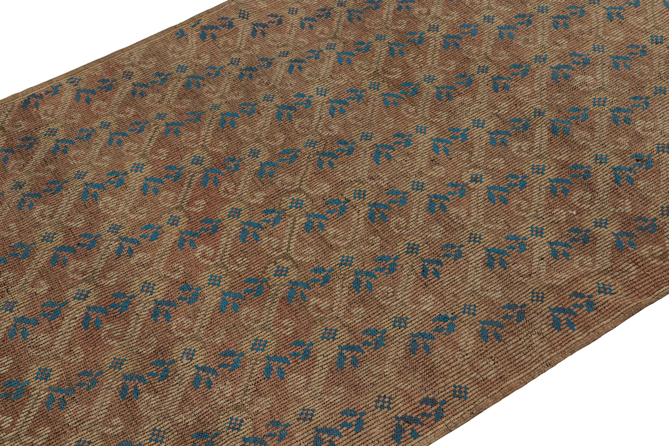 Turkish Vintage Chaput Style Kilim in Brown Pink Undertone & Blue Accents by Rug & Kilim For Sale