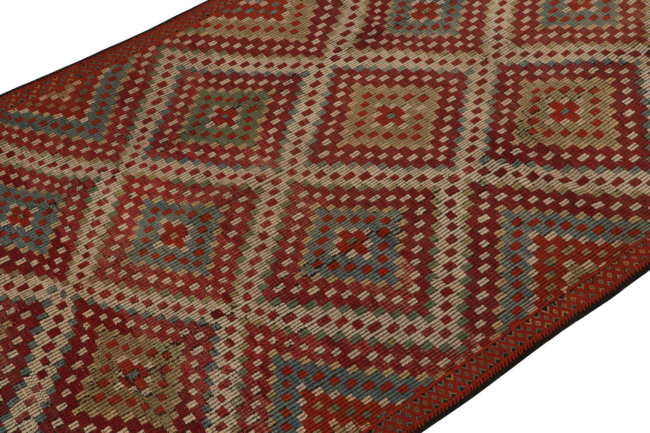 Turkish Vintage Chaput Style Kilim in Red Diamonds Blue and Green Accents by Rug & Kilim For Sale