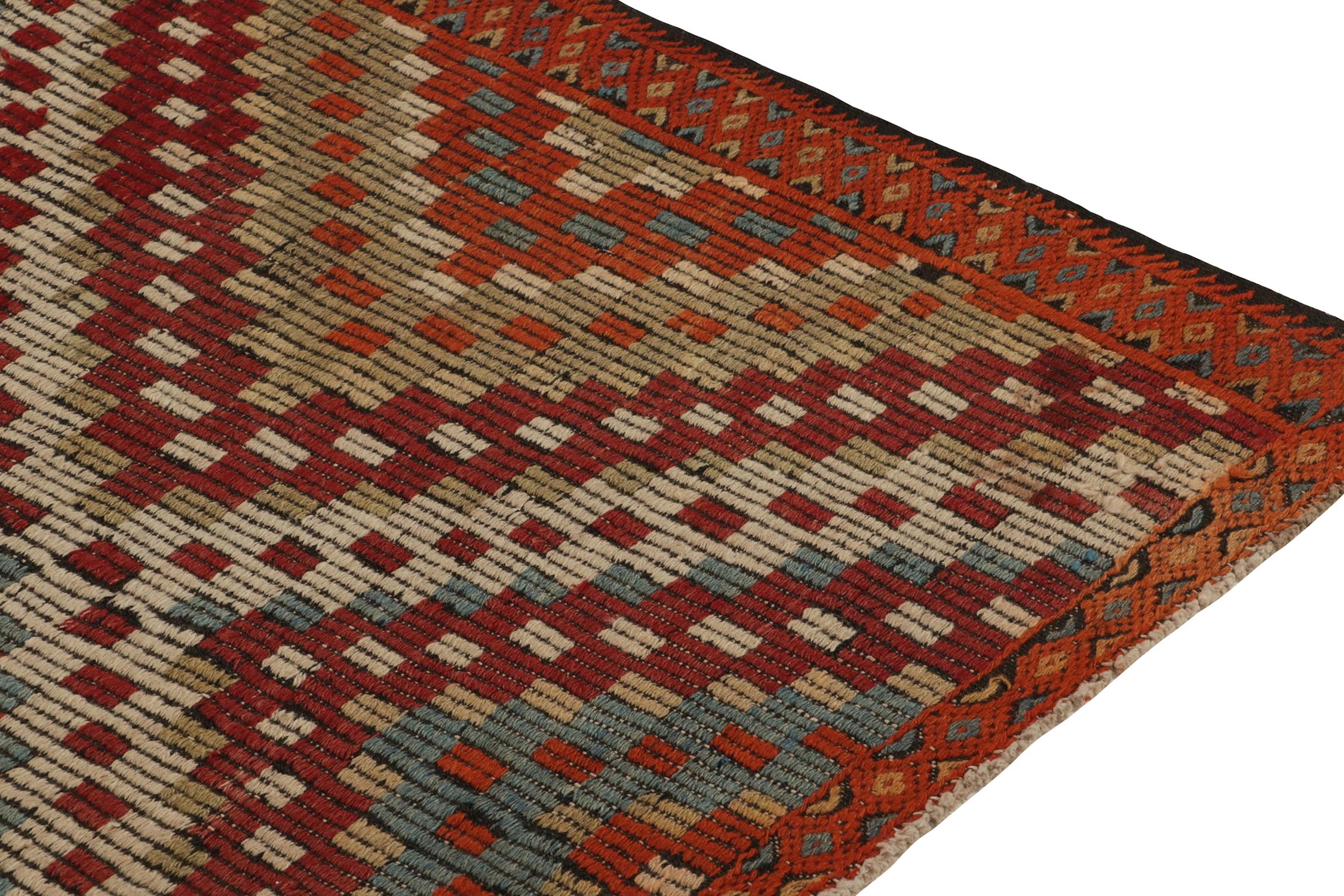 Hand-Knotted Vintage Chaput Style Kilim in Red Diamonds Blue and Green Accents by Rug & Kilim For Sale