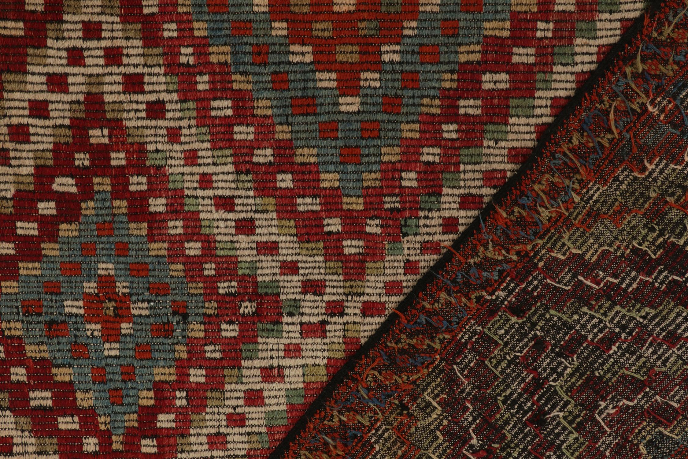 Mid-20th Century Vintage Chaput Style Kilim in Red Diamonds Blue and Green Accents by Rug & Kilim For Sale