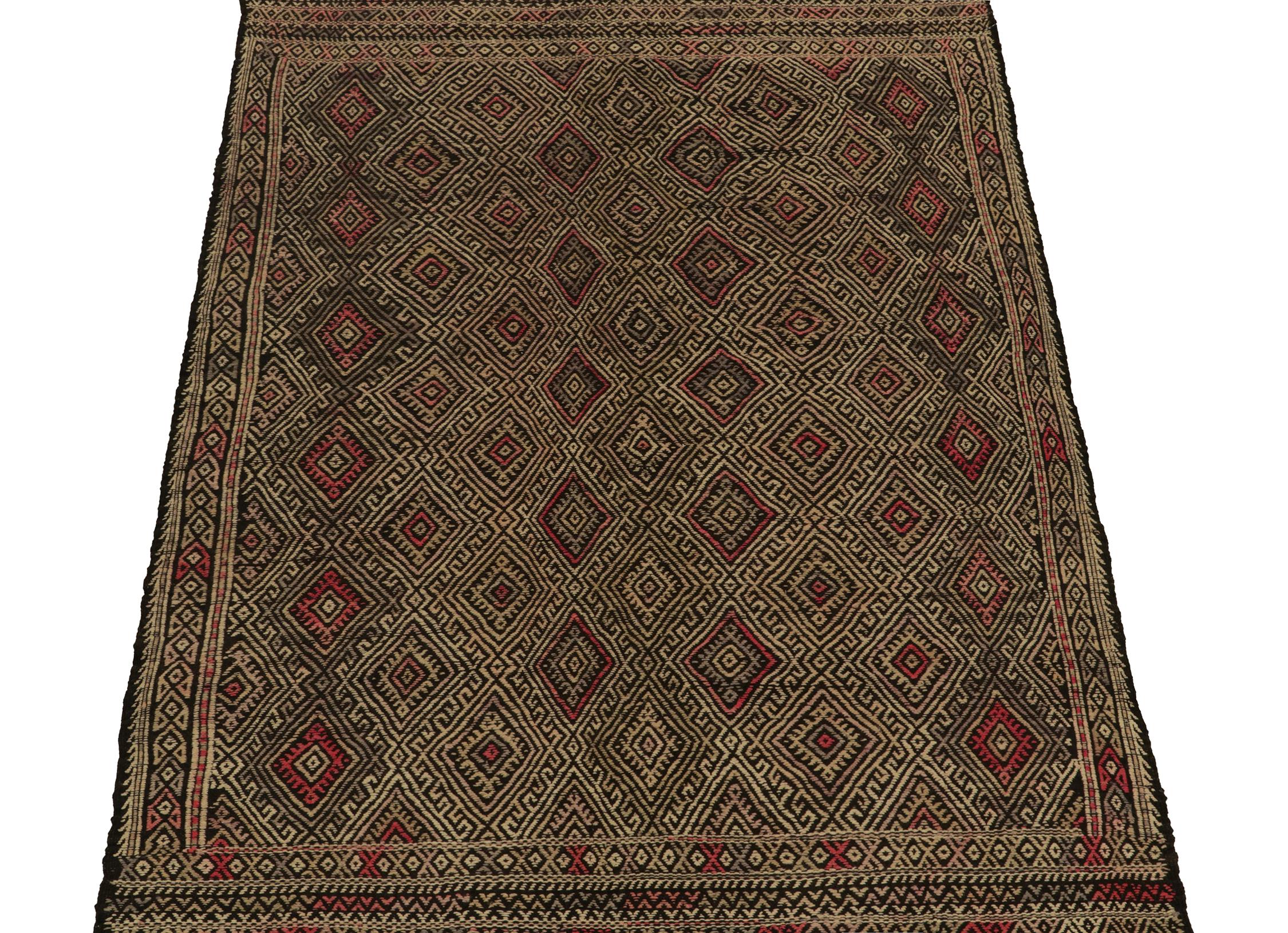 Turkish Vintage Chaput Tribal Kilim Beige-Brown and Red Diamond Pattern by Rug & Kilim For Sale