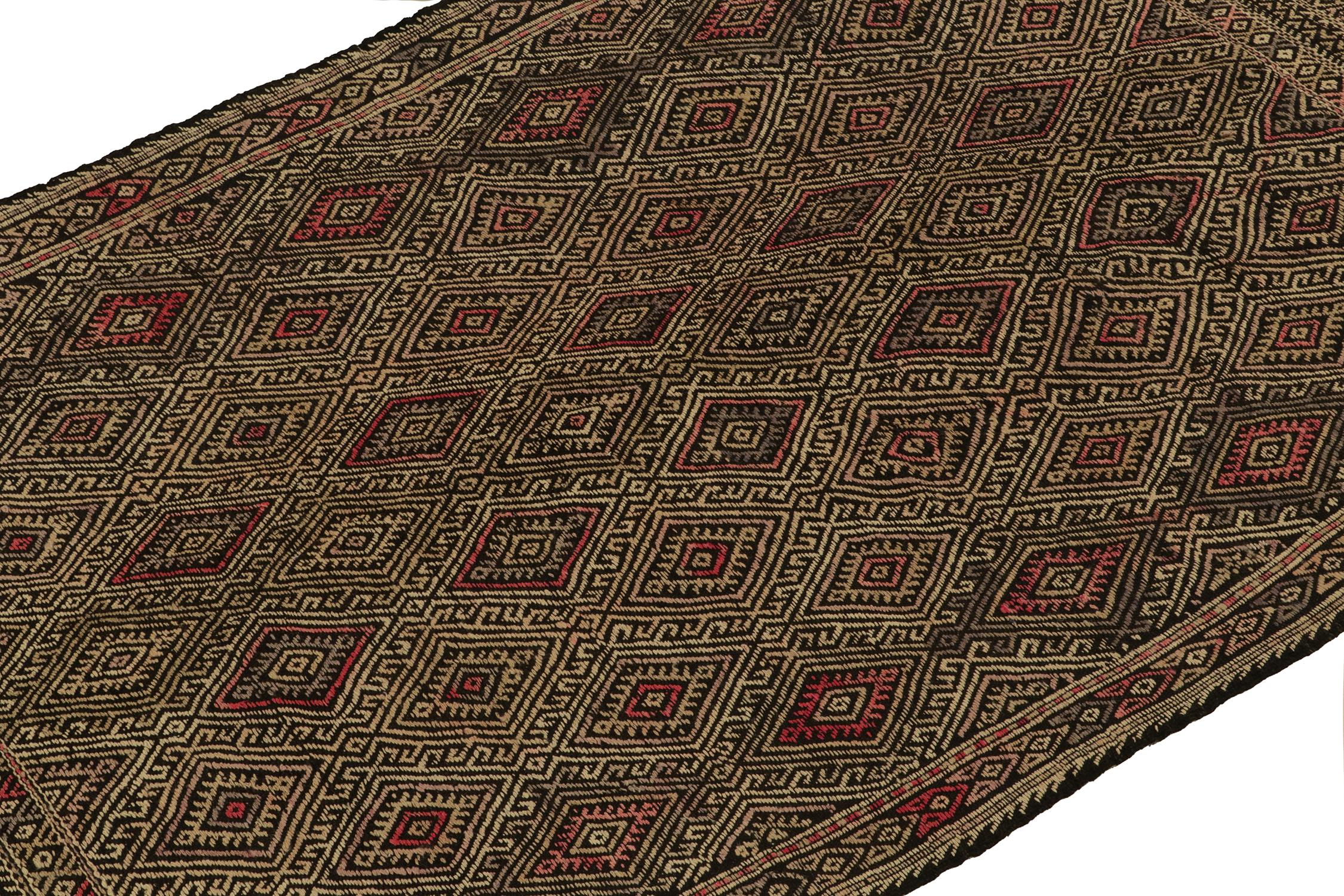Hand-Knotted Vintage Chaput Tribal Kilim Beige-Brown and Red Diamond Pattern by Rug & Kilim For Sale