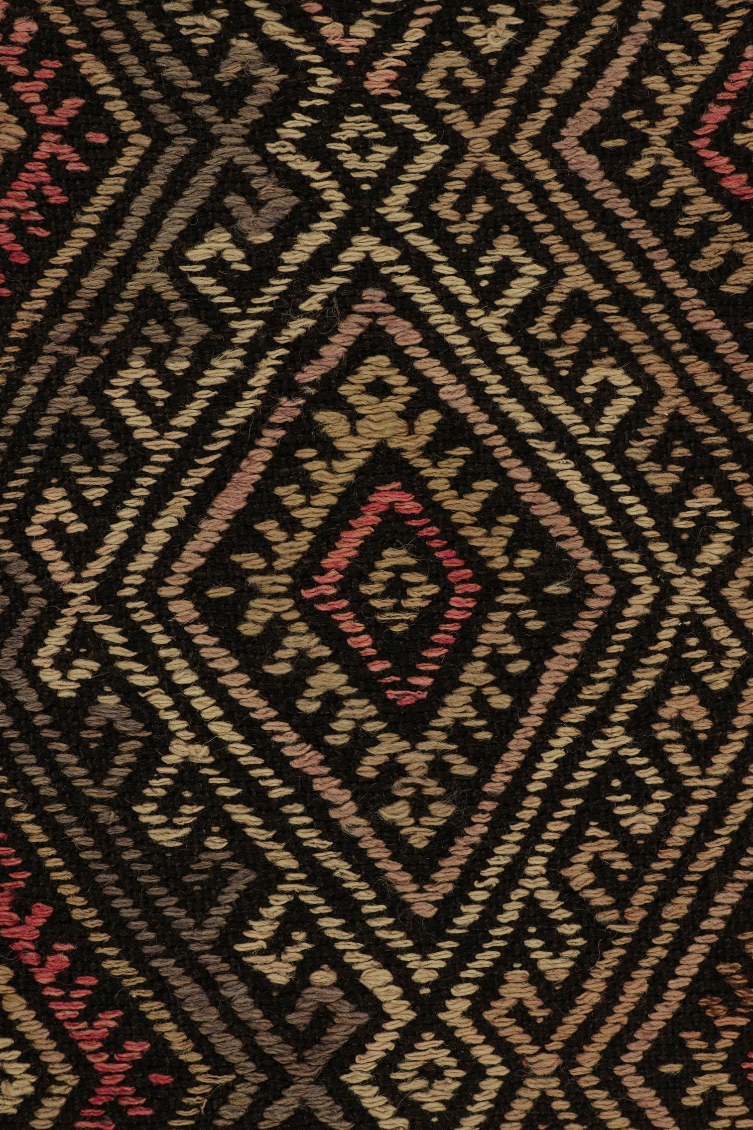 Mid-20th Century Vintage Chaput Tribal Kilim Beige-Brown and Red Diamond Pattern by Rug & Kilim For Sale