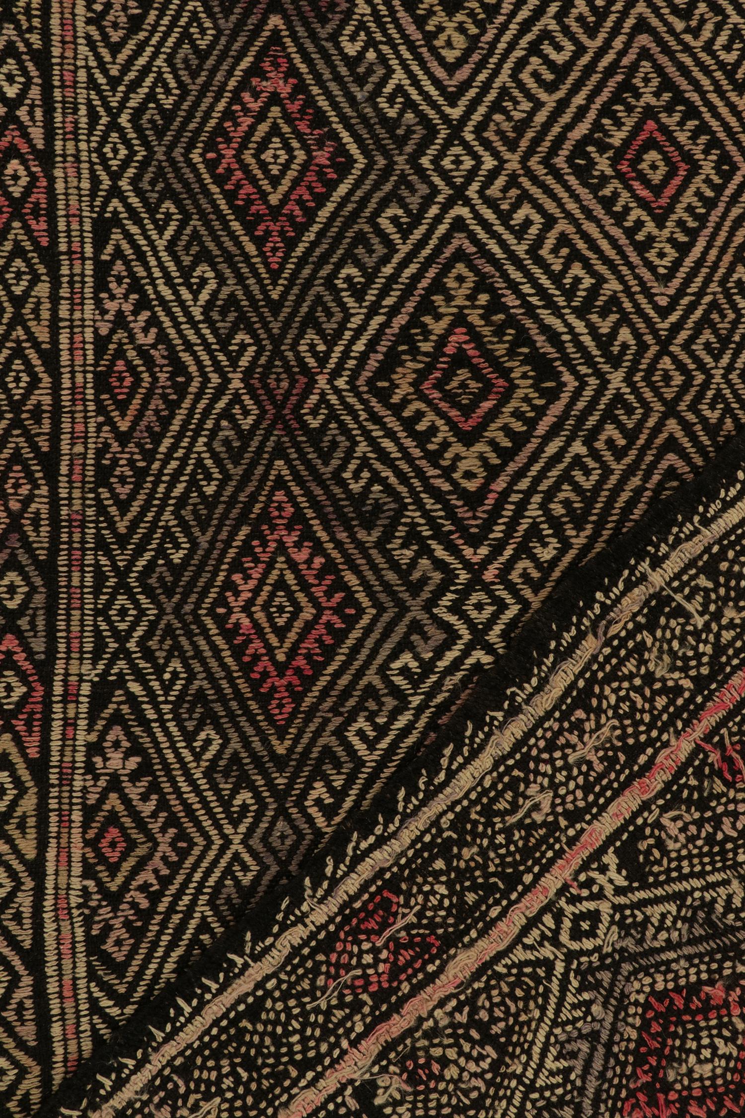 Metà XX secolo Vintage Chaput Tribal Kilim Beige-Brown and Red Diamond Pattern by Rug & Kilim in vendita
