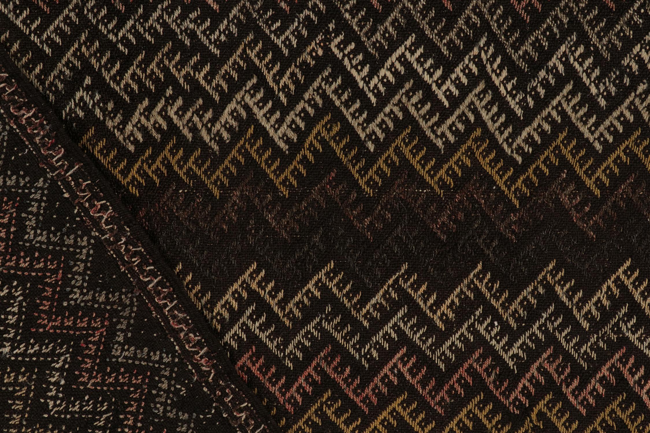 Wool Vintage Chaput Tribal Kilim in Brown and Pink Chevron Patterns by Rug & Kilim For Sale