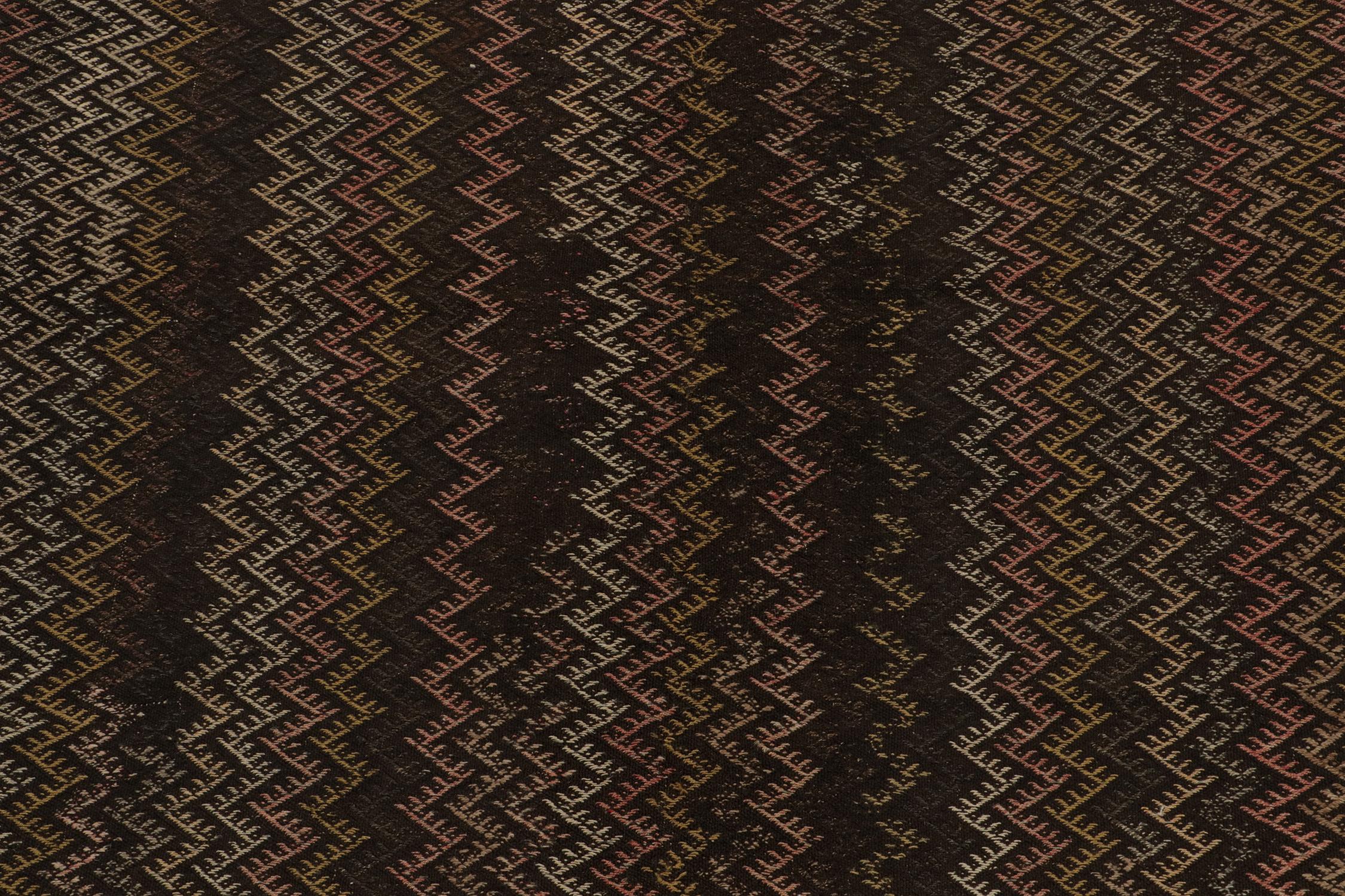Mid-20th Century Vintage Chaput Tribal Kilim in Brown and Pink Chevron Patterns by Rug & Kilim For Sale