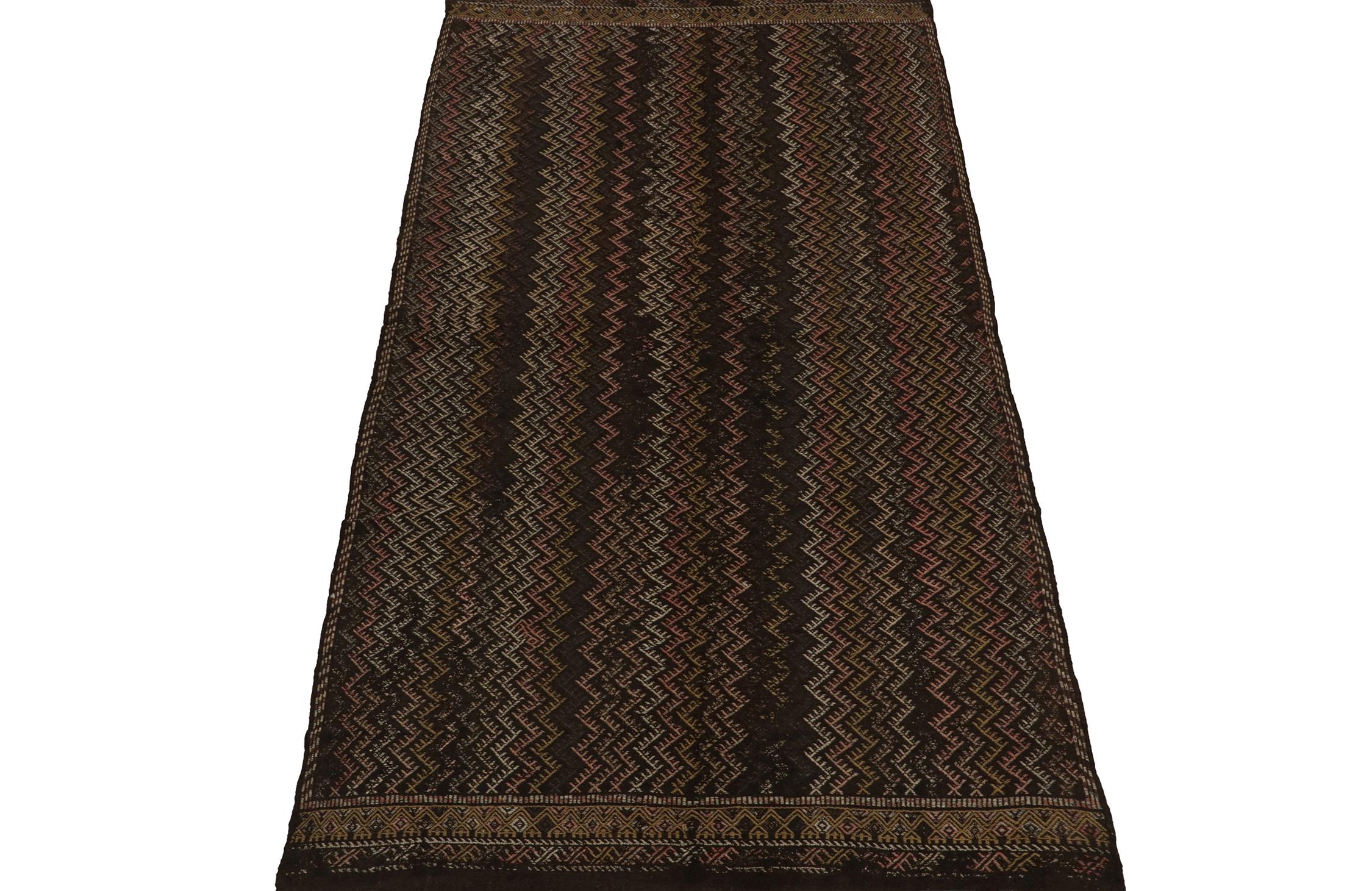 Turkish Vintage Chaput Tribal Kilim in Brown and Pink Chevron Patterns by Rug & Kilim For Sale