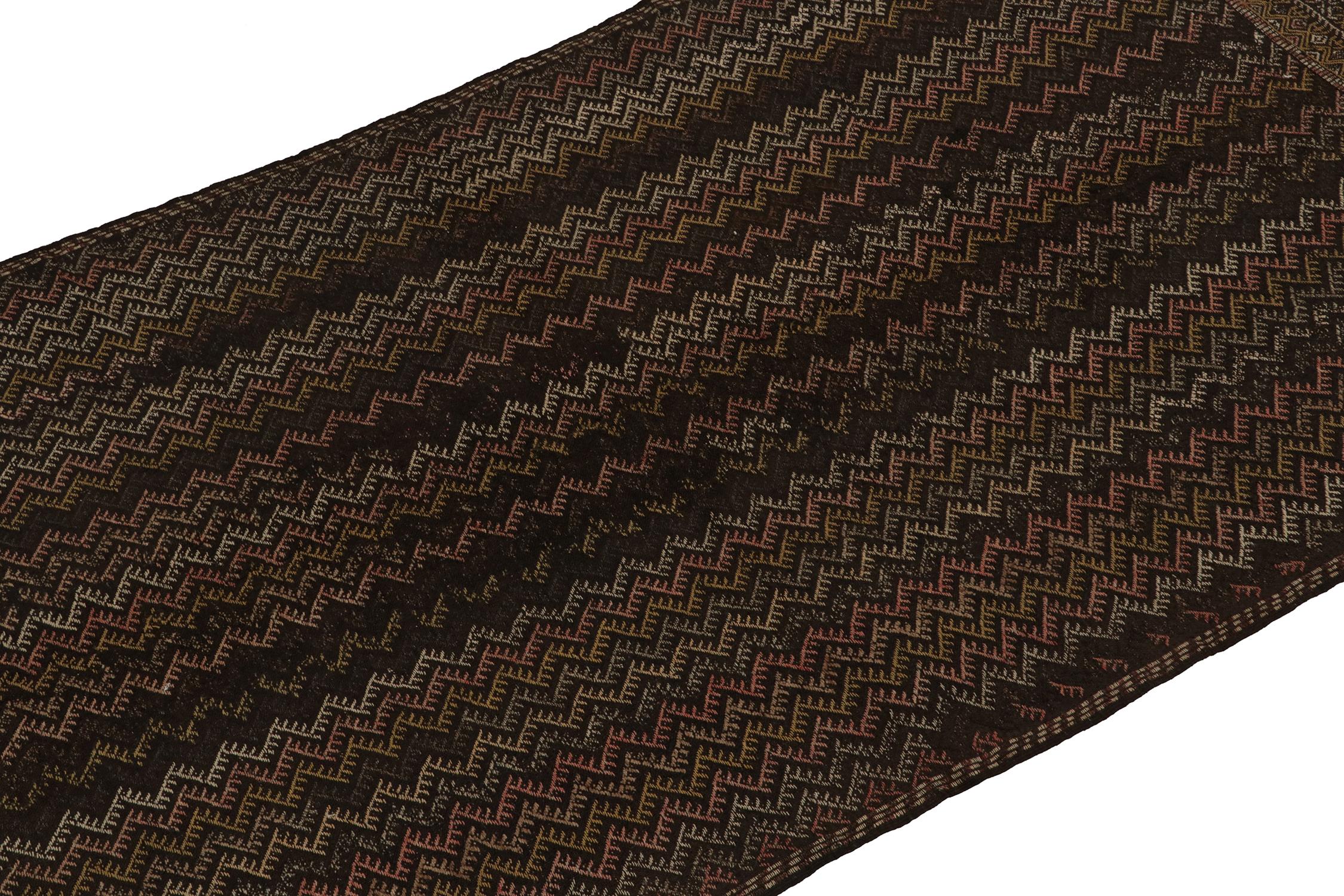 Hand-Knotted Vintage Chaput Tribal Kilim in Brown and Pink Chevron Patterns by Rug & Kilim For Sale