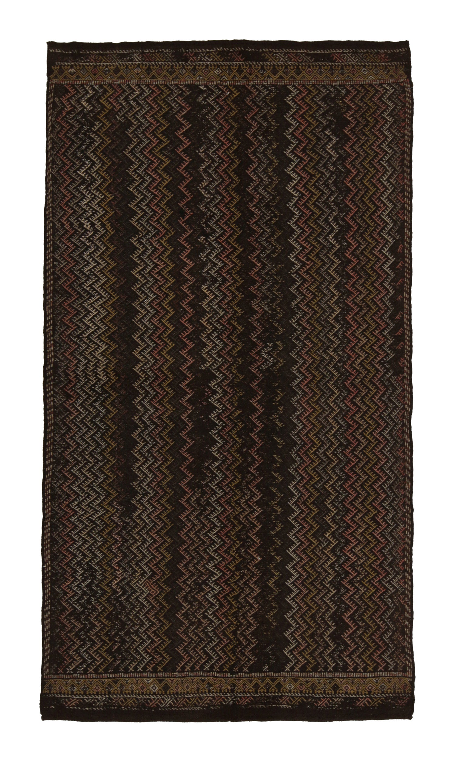 Vintage Chaput Tribal Kilim in Brown and Pink Chevron Patterns by Rug & Kilim For Sale