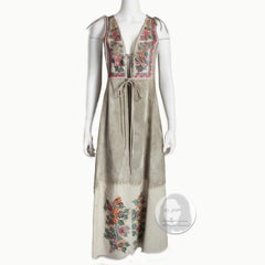 Vintage Char Long Vest Festival Dress Duster Suede Leather Hand Painted Floral S