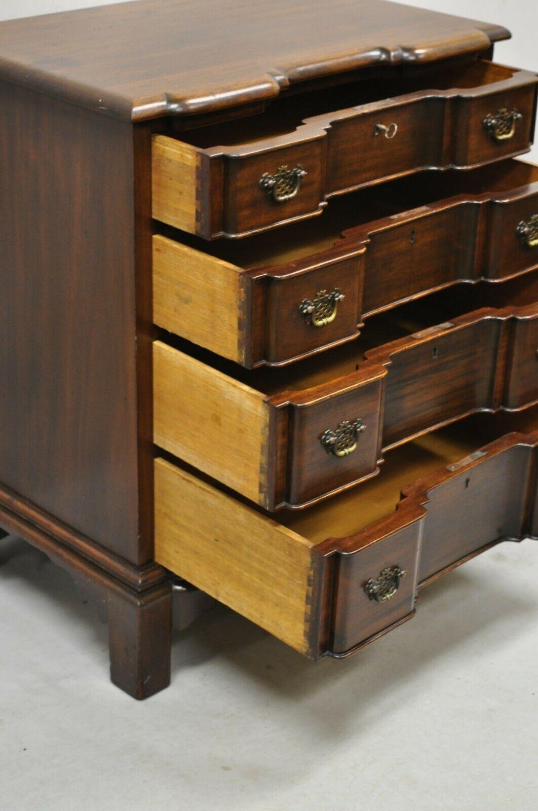 Vintage Charak English Chippendale Style Mahogany 4 Drawer Blockfront Chest 1
