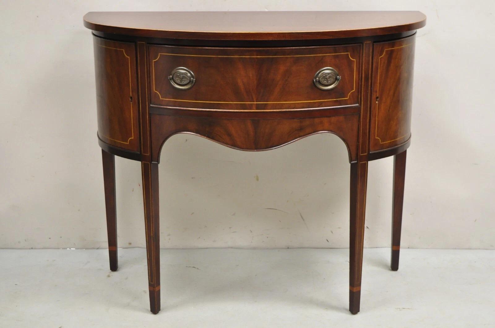 Vintage Charak Federal Style Mahogany Demilune Small Half Round Server Buffet 7