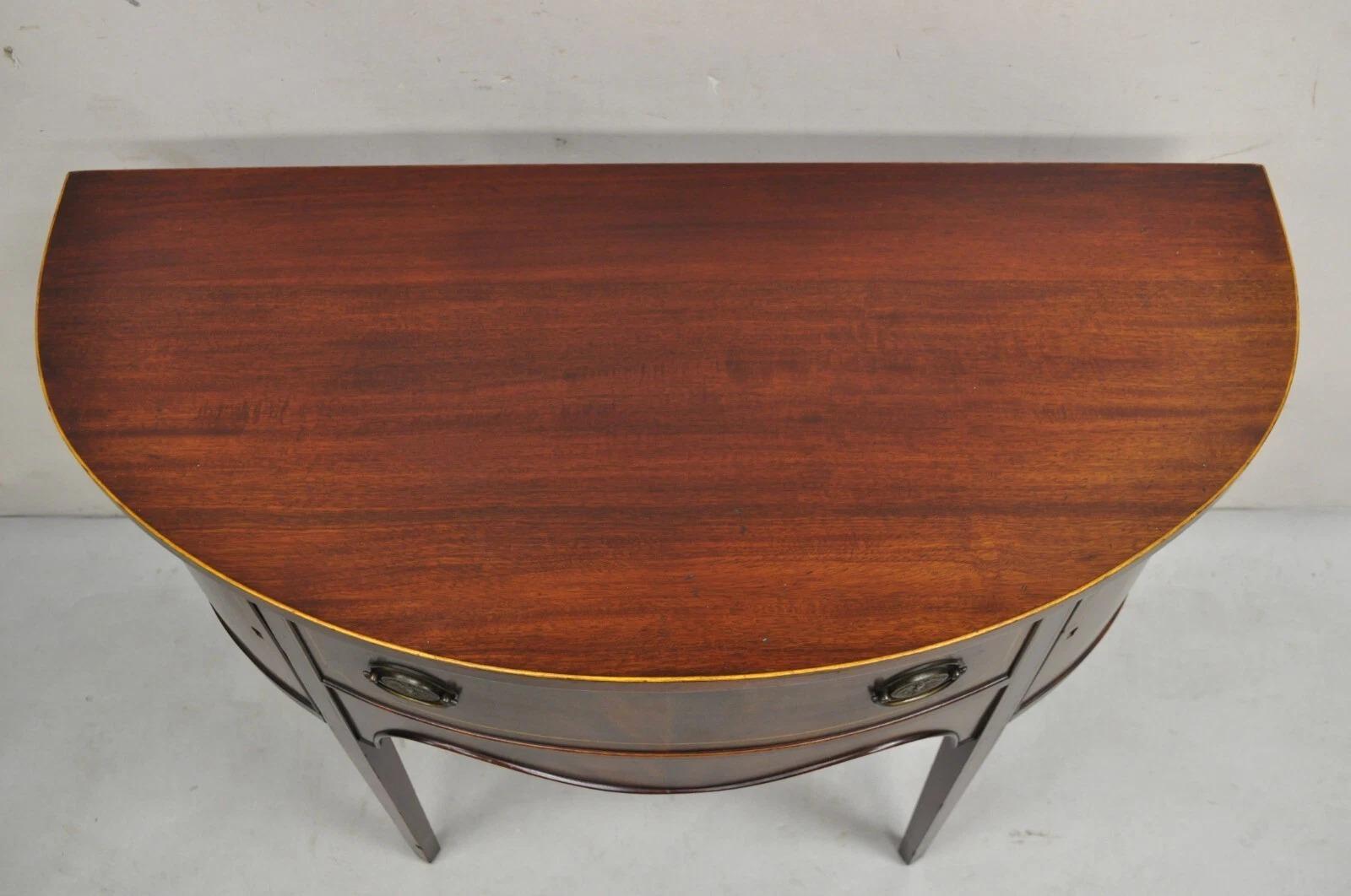 Vintage Charak Federal Style Mahogany Demilune Small Half Round Server Buffet In Good Condition In Philadelphia, PA