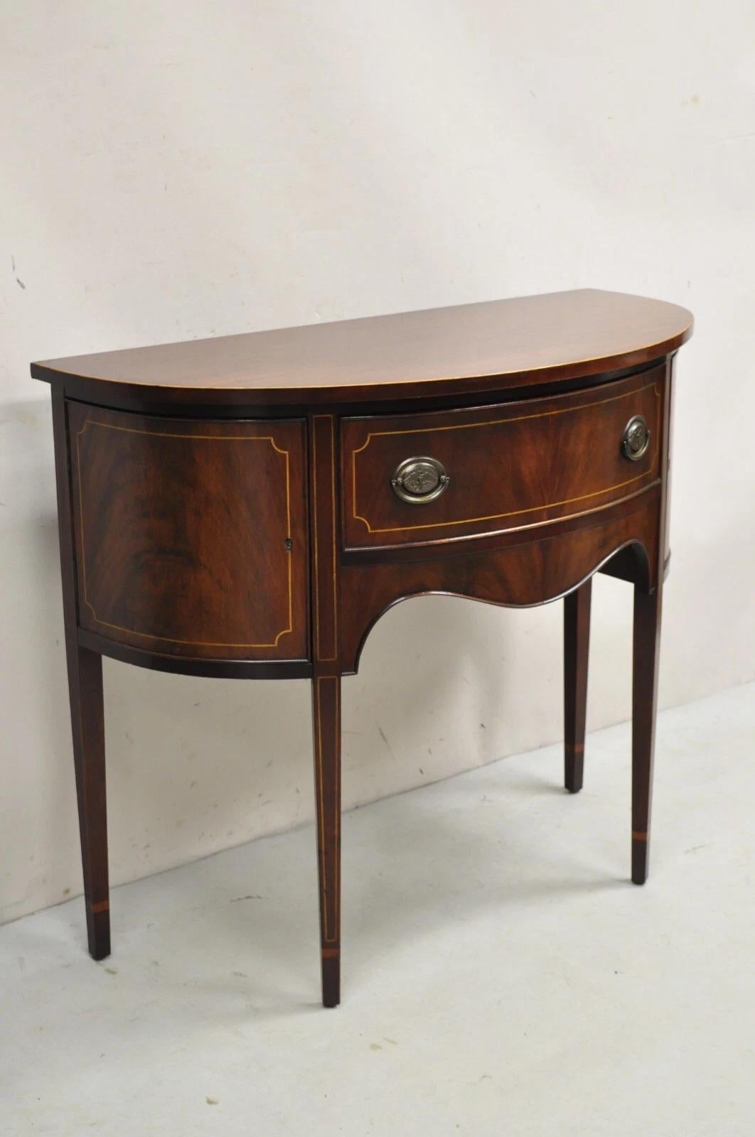 20th Century Vintage Charak Federal Style Mahogany Demilune Small Half Round Server Buffet