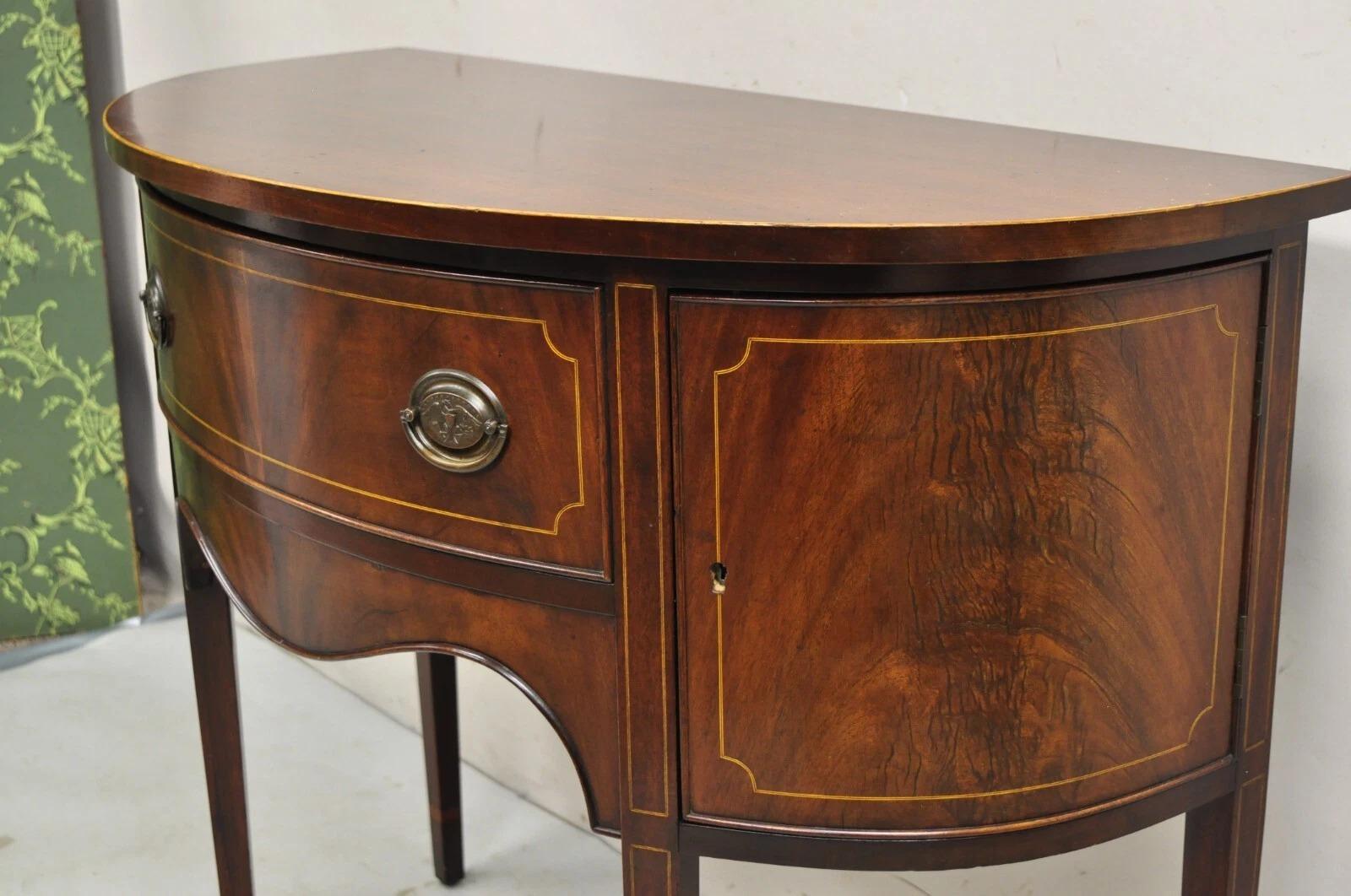 Vintage Charak Federal Style Mahogany Demilune Small Half Round Server Buffet 2