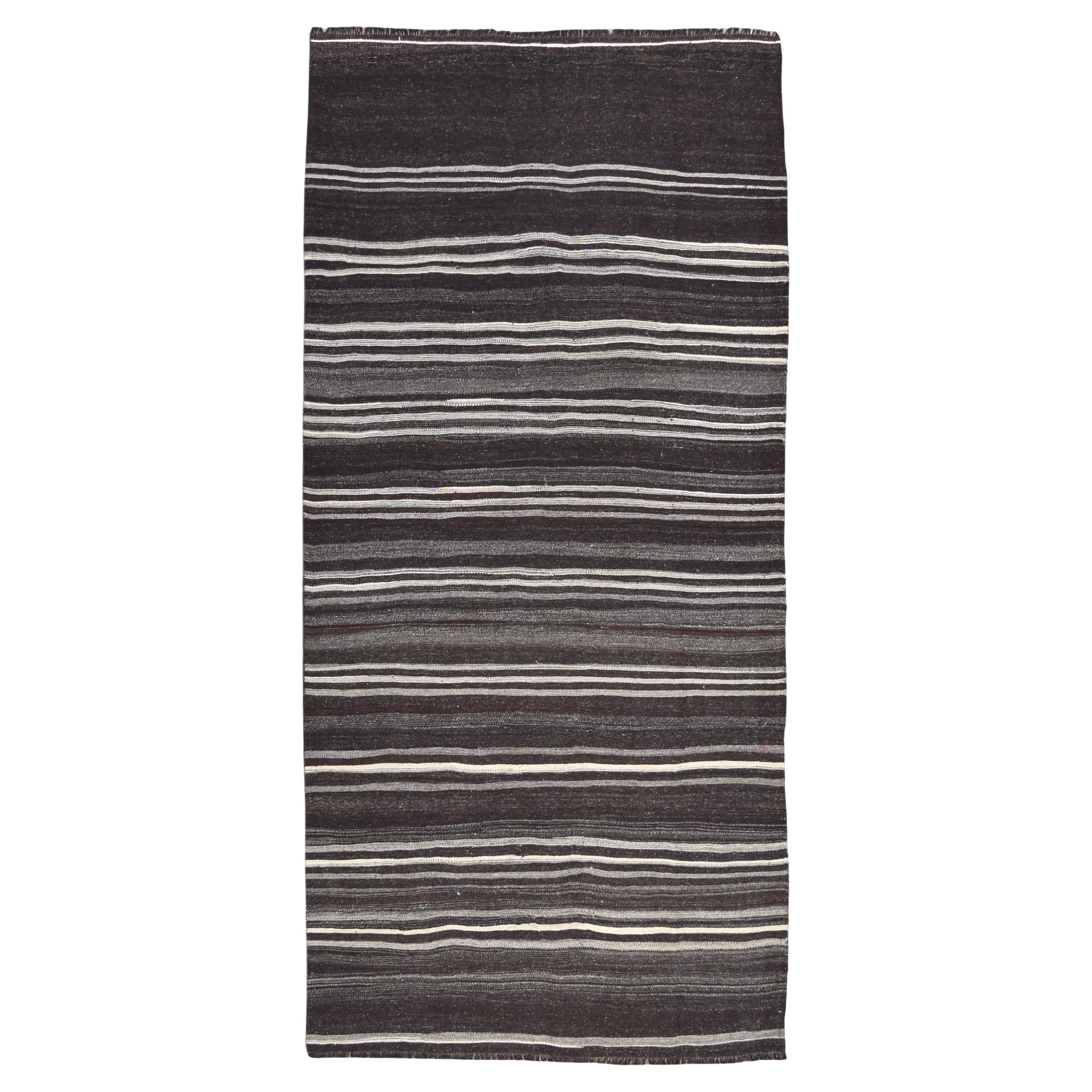 Antracite e grigio vintage  Kilim a righe orizzontali 5'x10'1''