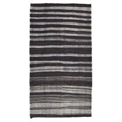Antique Charcoal and Gray Striped Goat Hair Kilim 6'5''x12'