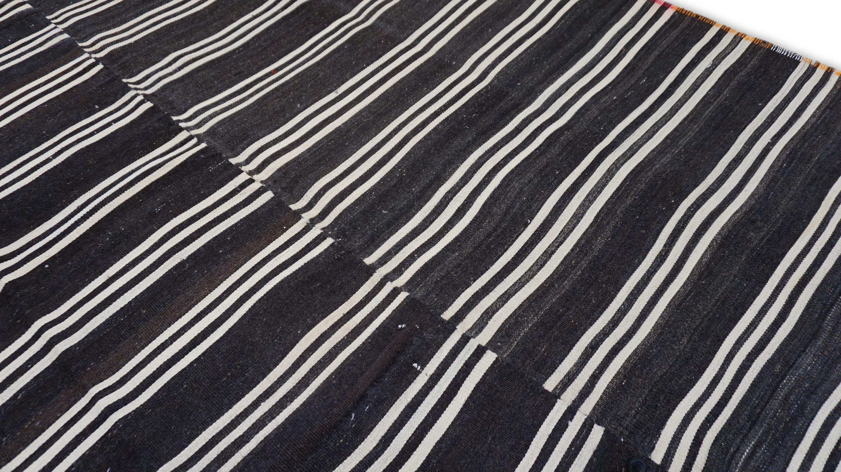 Alfombra Vintage de Lana Anudada a Mano Carbón, Marrón y Marfil 6'7''x9'11'' Moderno en venta