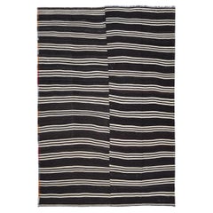 Vintage Charcoal, Brown and Ivory Hand-Knotted Wool Rug 6'7''x9'11''