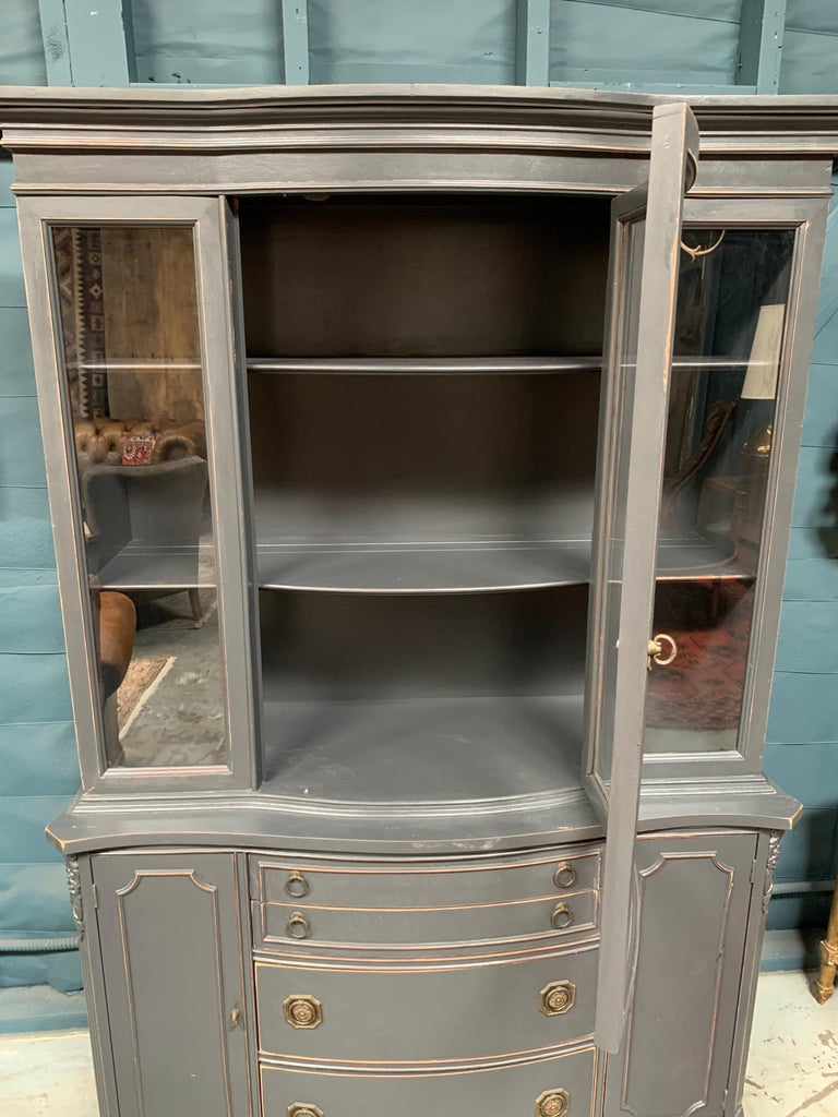 Large Gray Hutch with Glass Cabinet Top, Circa 1940’s at 1stDibs