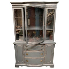 Vintage Large Gray Hutch with Glass Cabinet Top, Circa 1940’s