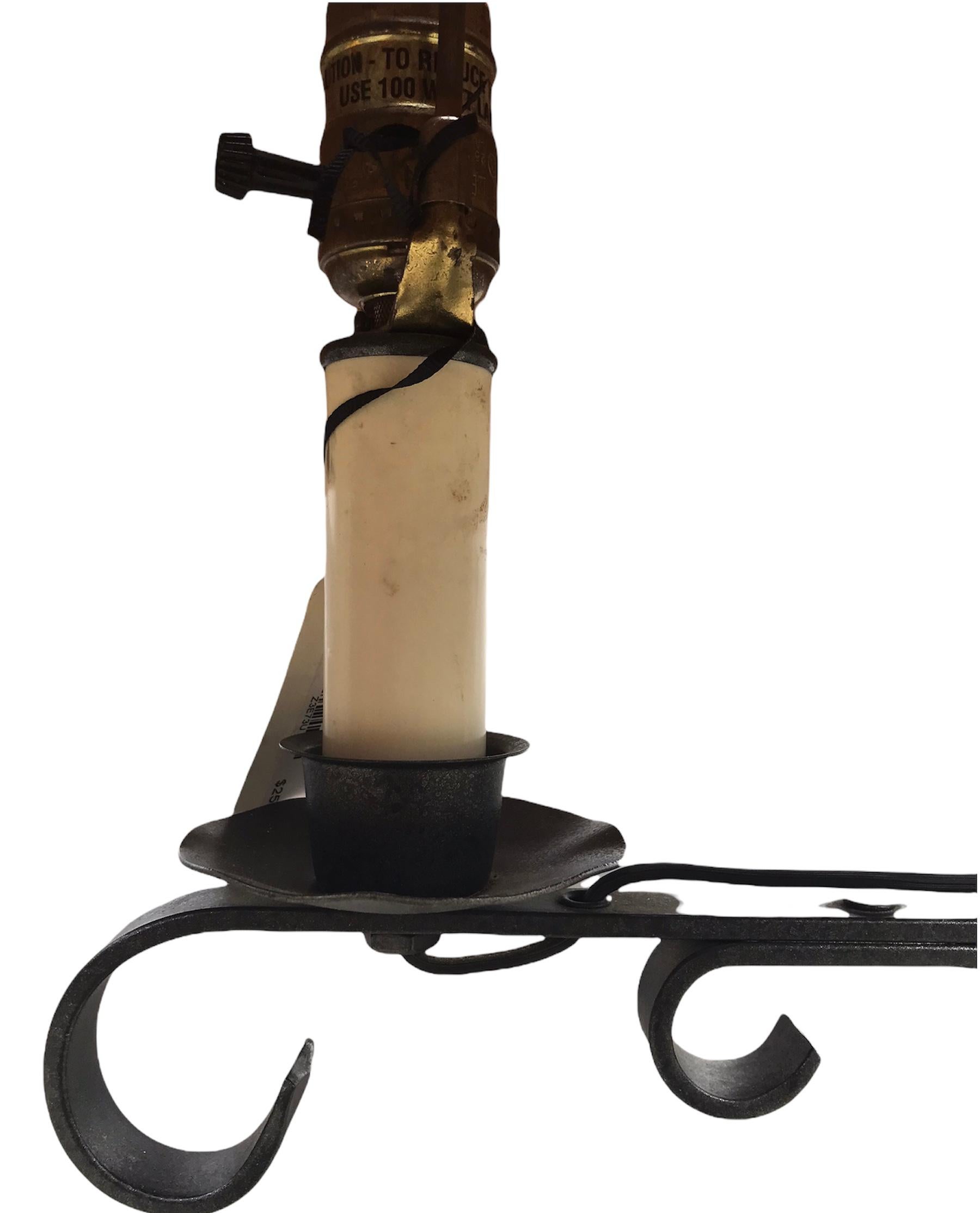 Forged Vintage Charcoal Iron Floor Lamp w/ Rattan Shade