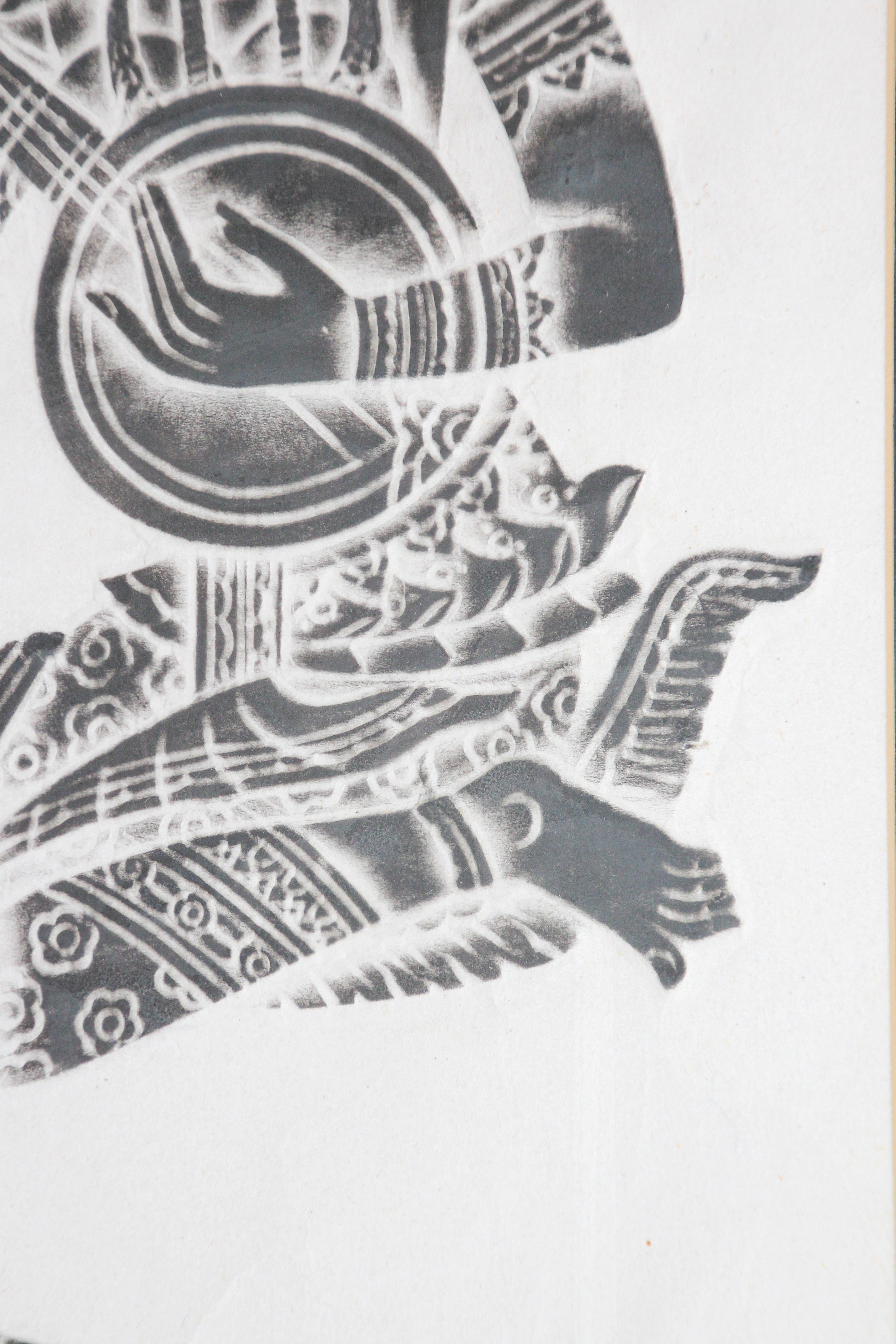Vintage Charcoal Rubbing of Thai Musicians For Sale 2