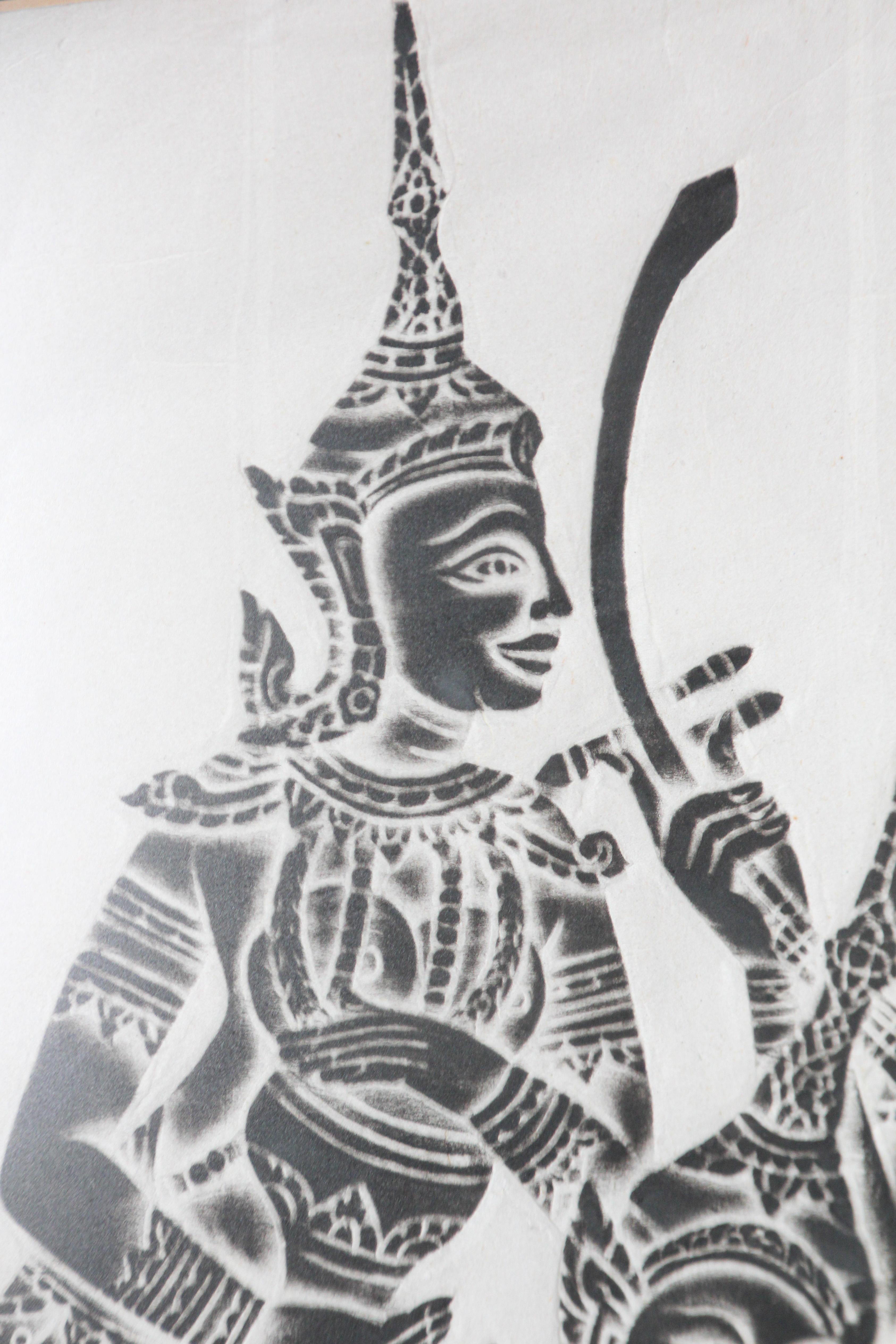 Vintage Charcoal Rubbing of Thai Musicians For Sale 5