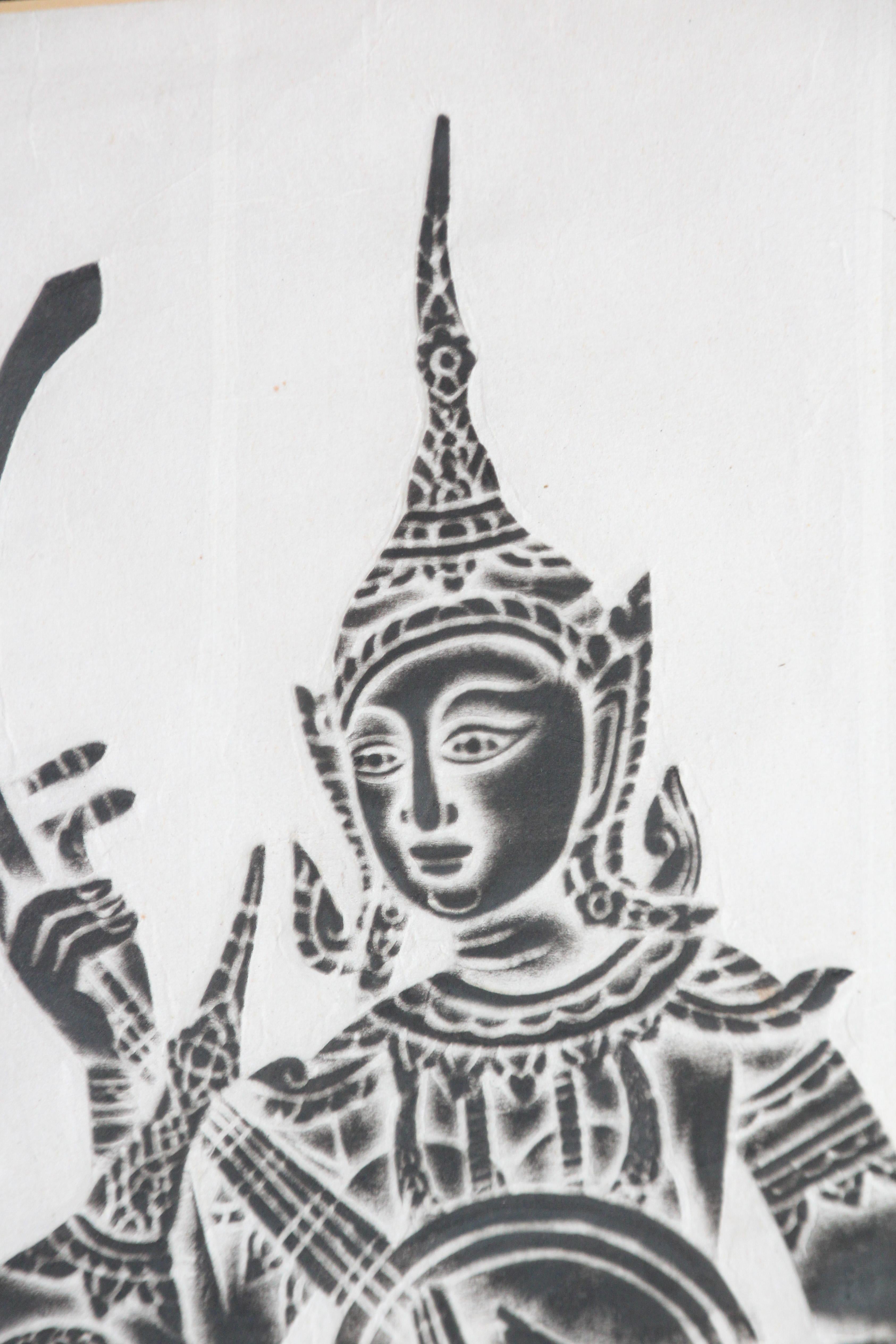 Vintage Charcoal Rubbing of Thai Musicians For Sale 6