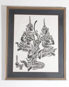 Vintage Charcoal Rubbing of Thai Musicians