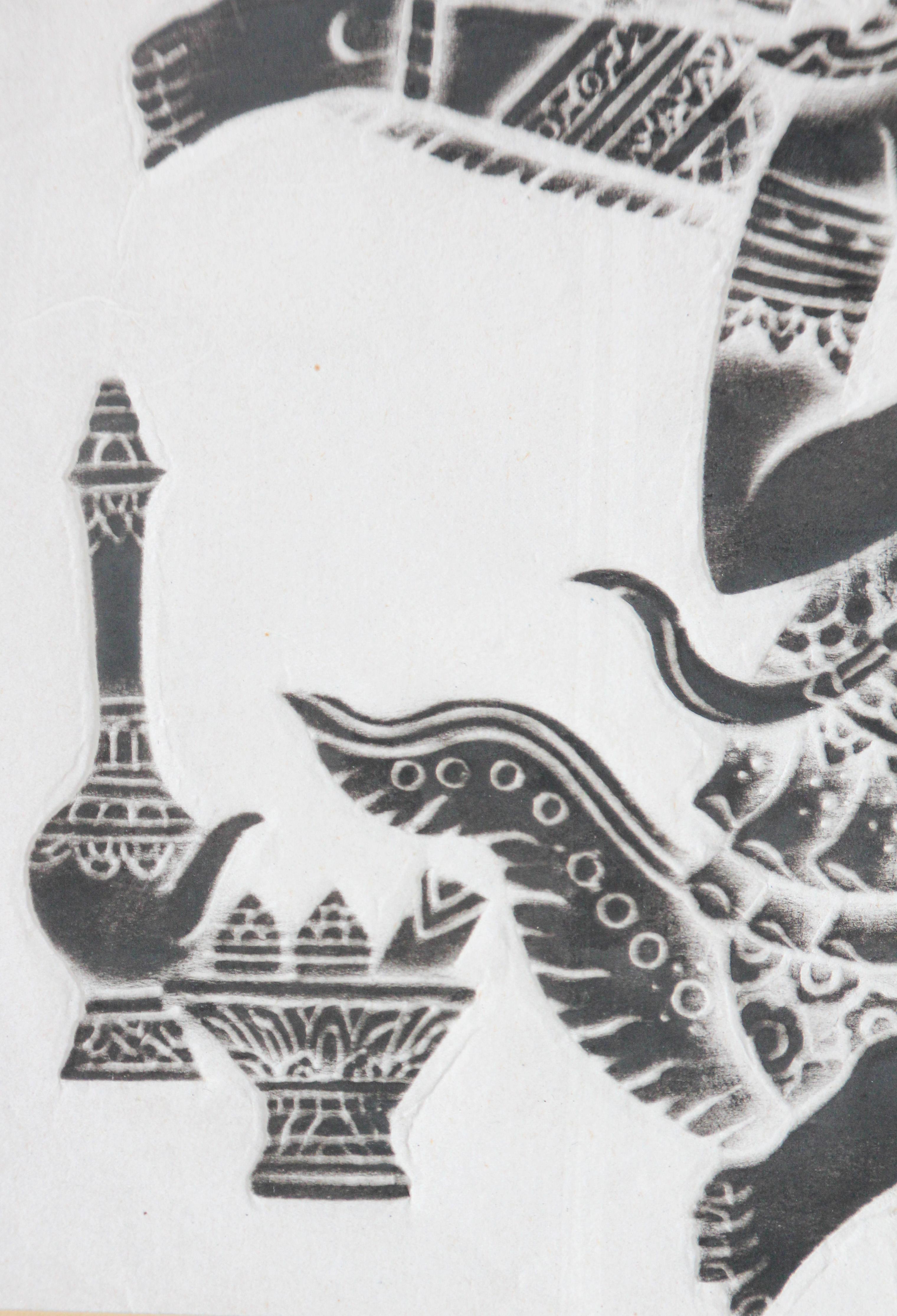 20th Century Vintage Charcoal Rubbing of Thai Musicians For Sale