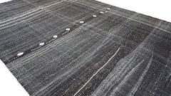 Vintage Charcoal Striped Wool Kilim 7'0''x11'9'' Circa 1960