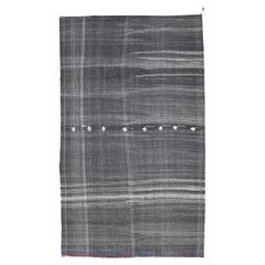 Vintage Charcoal Striped Wool Kilim 7'0''x11'9'' Circa 1960