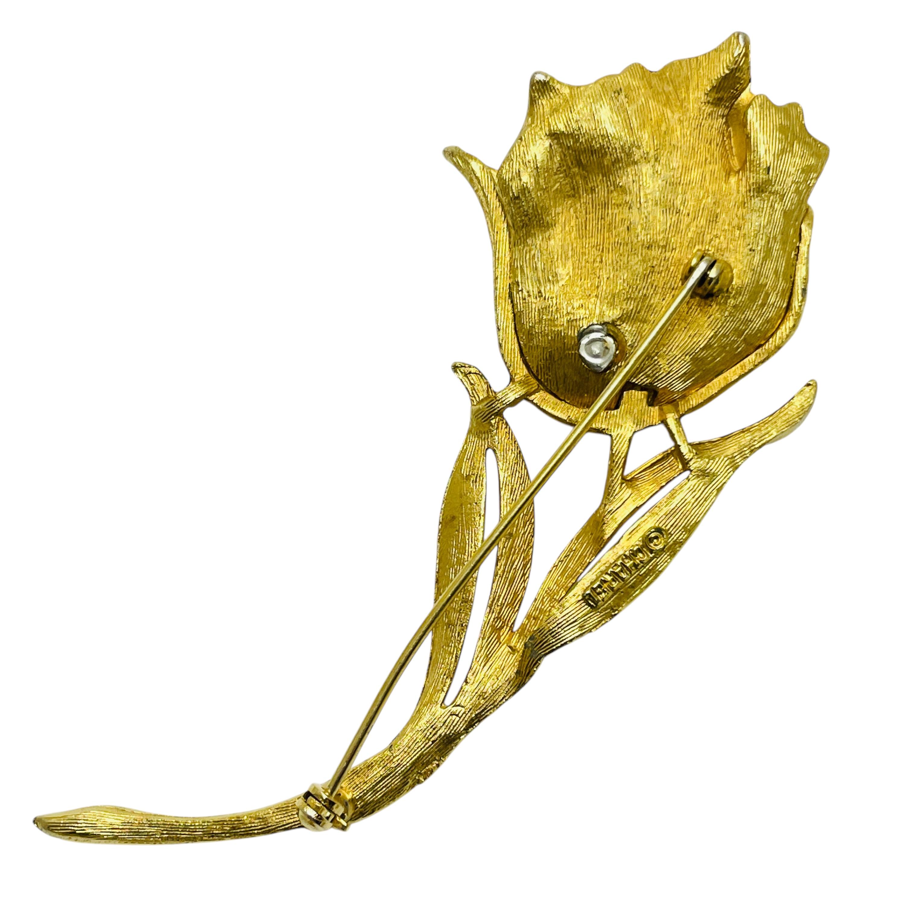 Vintage CHAREL signed gold tone huge rose flower designer brooch In Good Condition In Palos Hills, IL