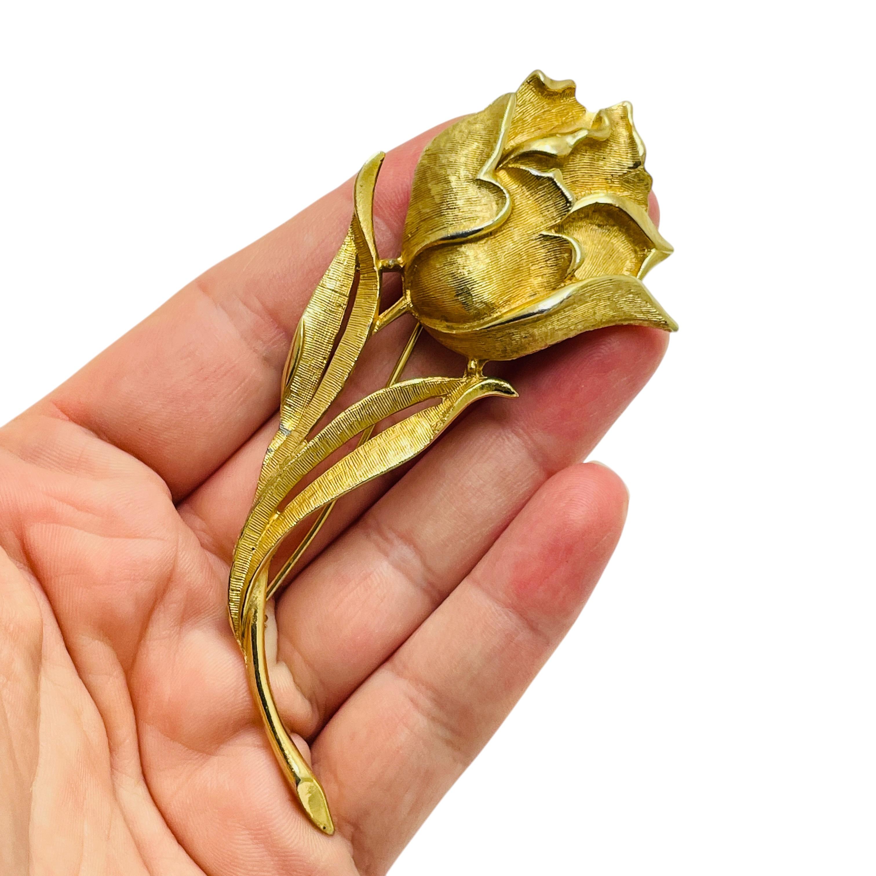 Women's Vintage CHAREL signed gold tone huge rose flower designer brooch