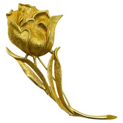 Vintage CHAREL signed gold tone huge rose flower designer brooch