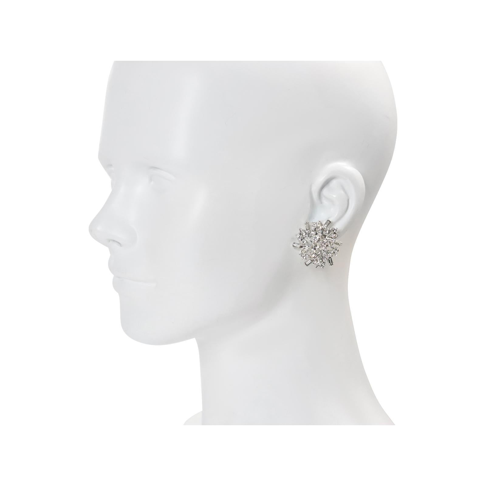 Modern Vintage Charel Silver Tone Diamante Earrings Circa 1970's For Sale