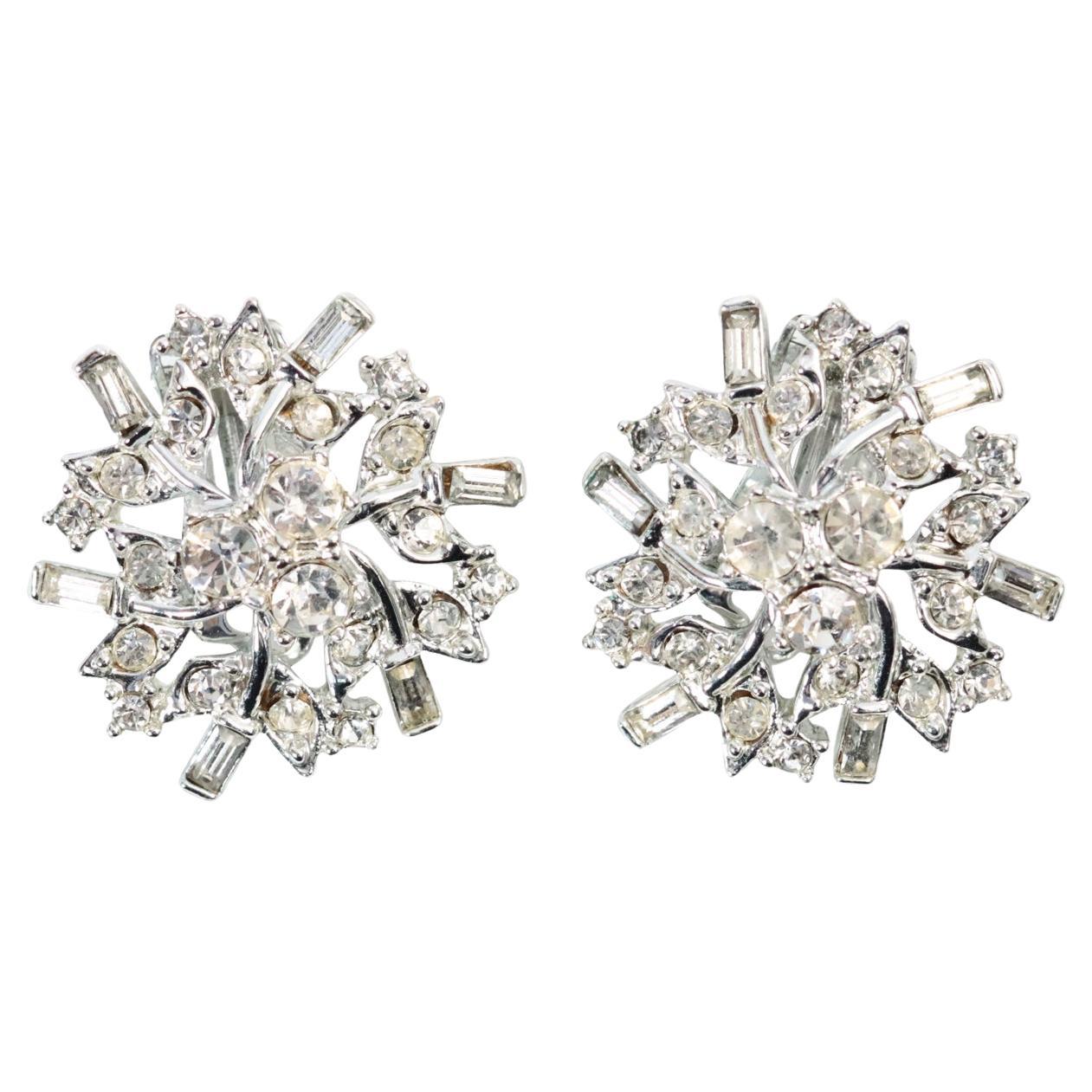 Women's or Men's Vintage Charel Silver Tone Diamante Earrings Circa 1970's For Sale