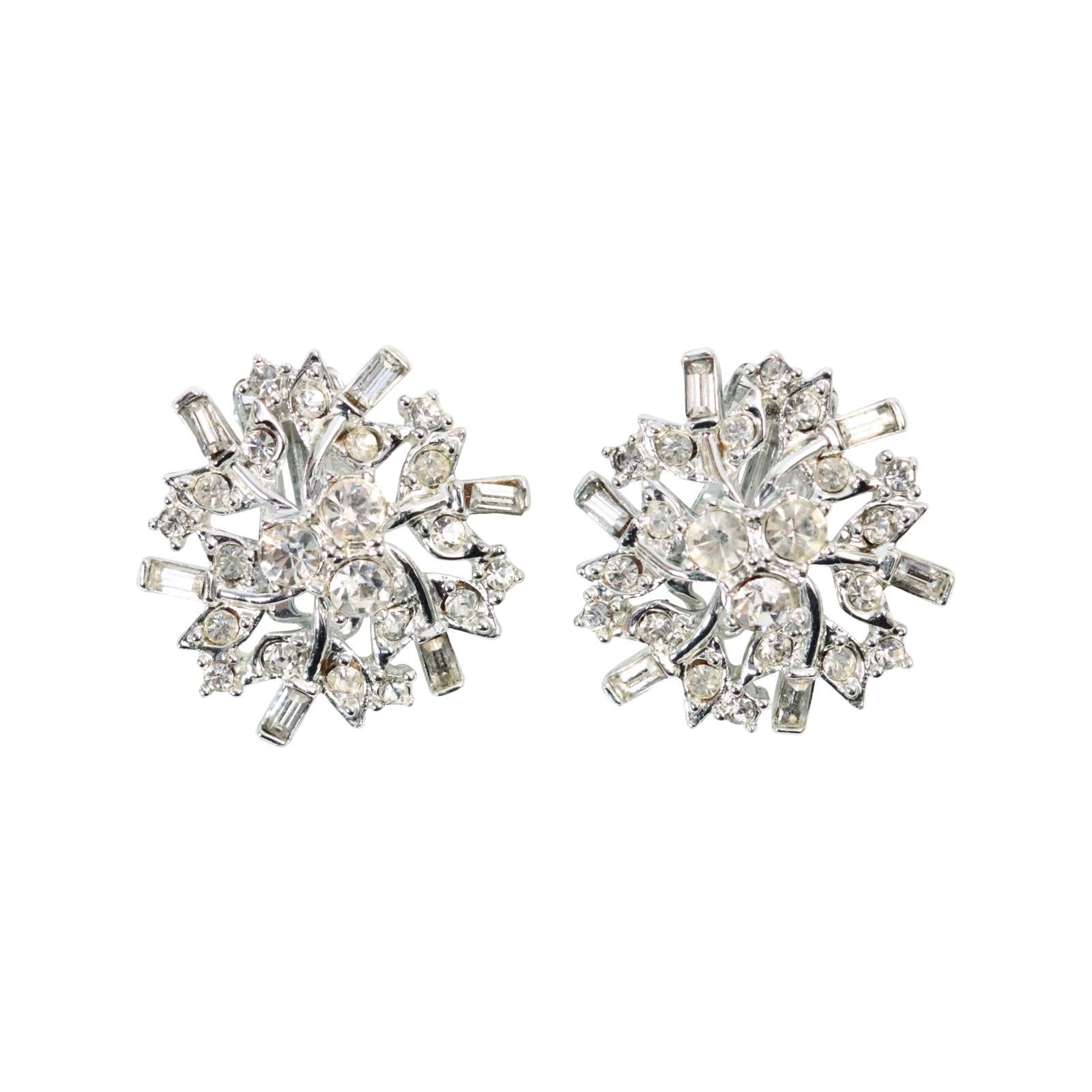 Vintage Charel Silver Tone Diamante Earrings Circa 1970's For Sale 1