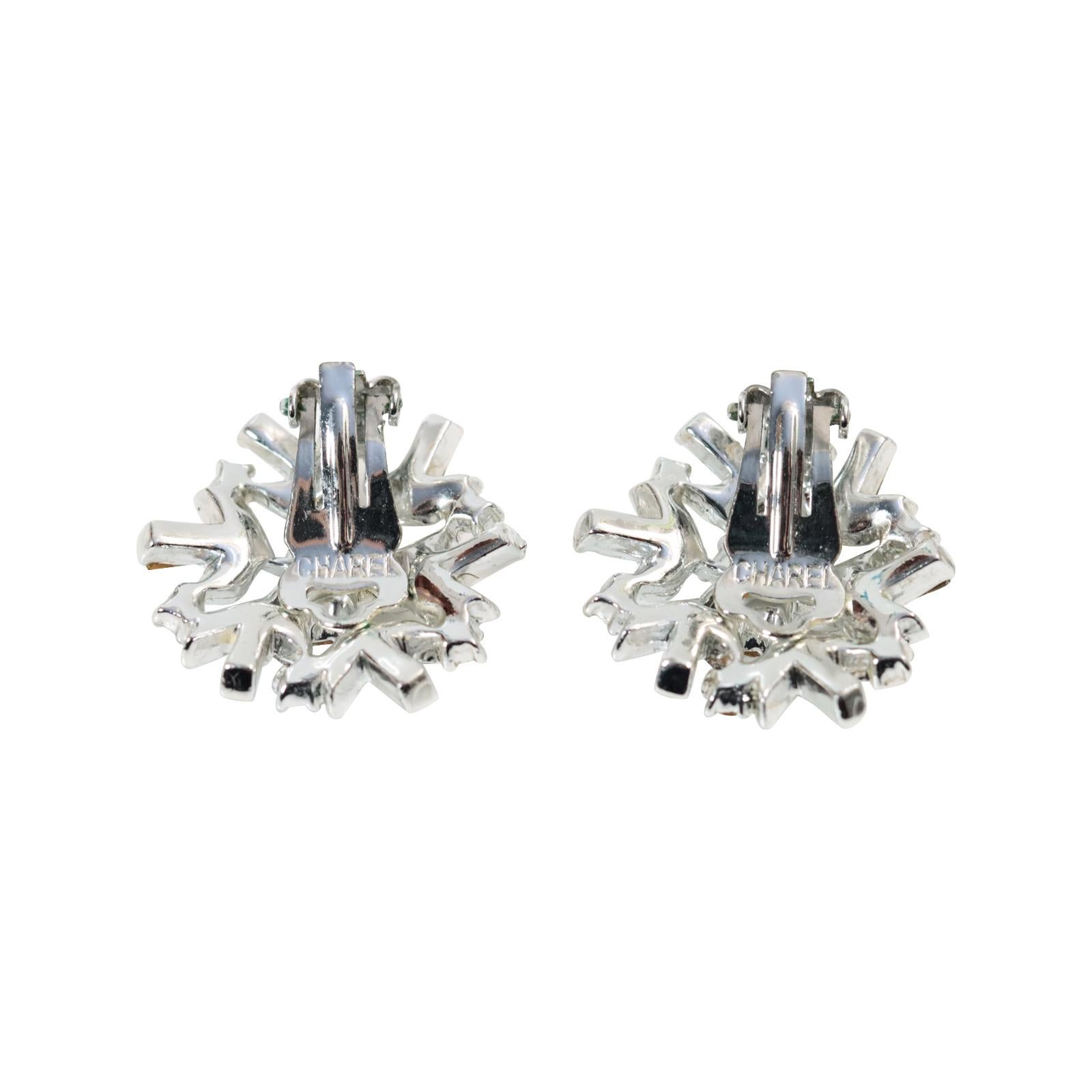 Vintage Charel Silver Tone Diamante Earrings Circa 1970's For Sale 2