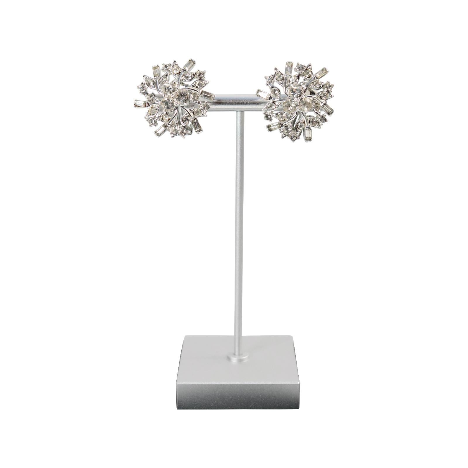 Vintage Charel Silver Tone Diamante Earrings Circa 1970's For Sale 3