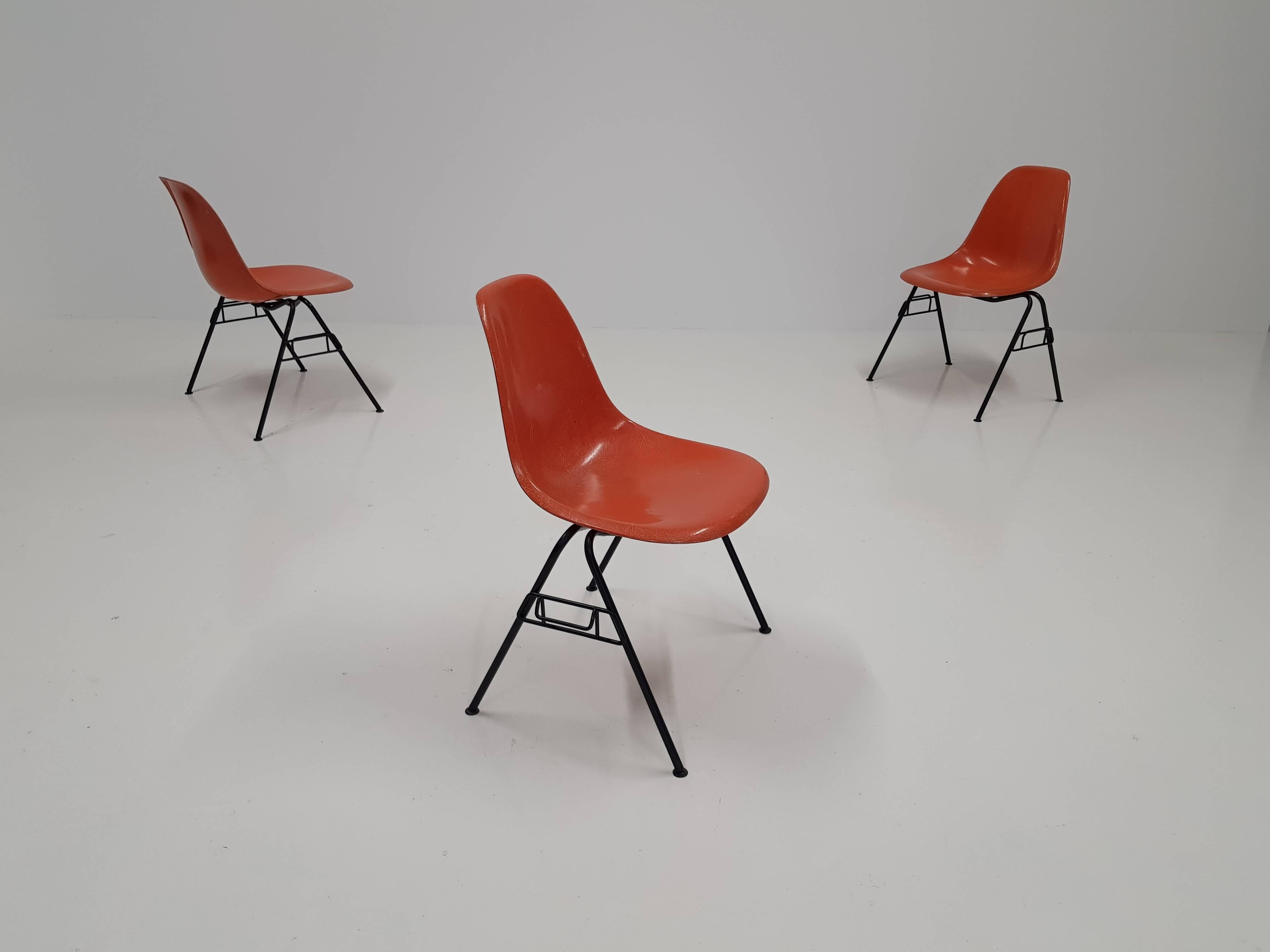 Mid-Century Modern Vintage Charles & Ray Eames DSS Stacking Chairs for Herman Miller