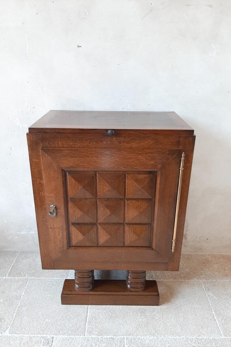 French Vintage Charles Dudouyt Brutalist Brown Oak Wall Cabinet