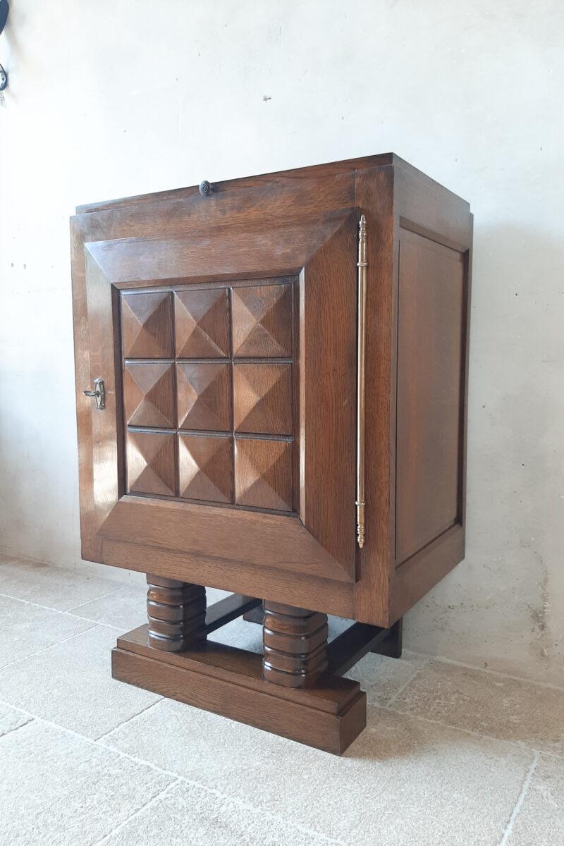 Vintage Charles Dudouyt Brutalist Brown Oak Wall Cabinet 1