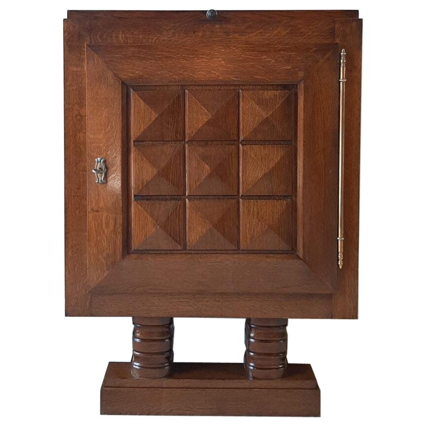 Vintage Charles Dudouyt Brutalist Brown Oak Wall Cabinet