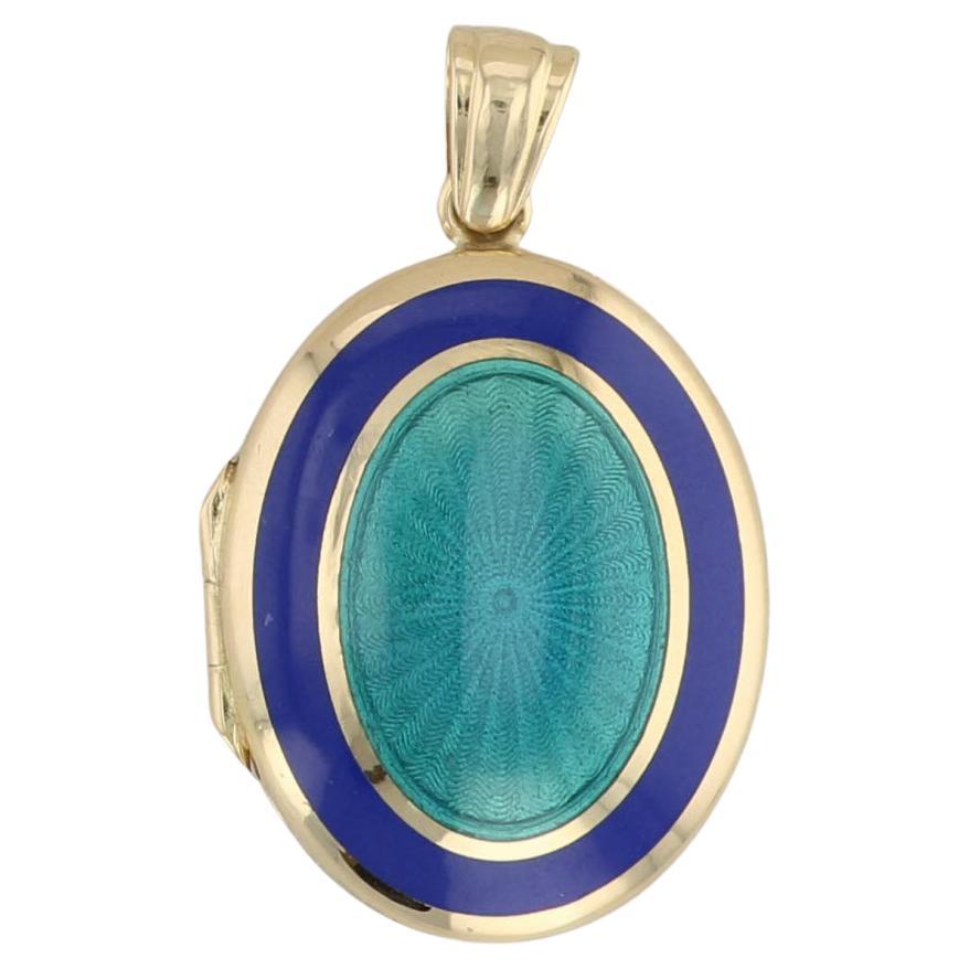 Vintage Charles Green & Son Locket Pendant 18k Yellow Gold Enamel Engravable