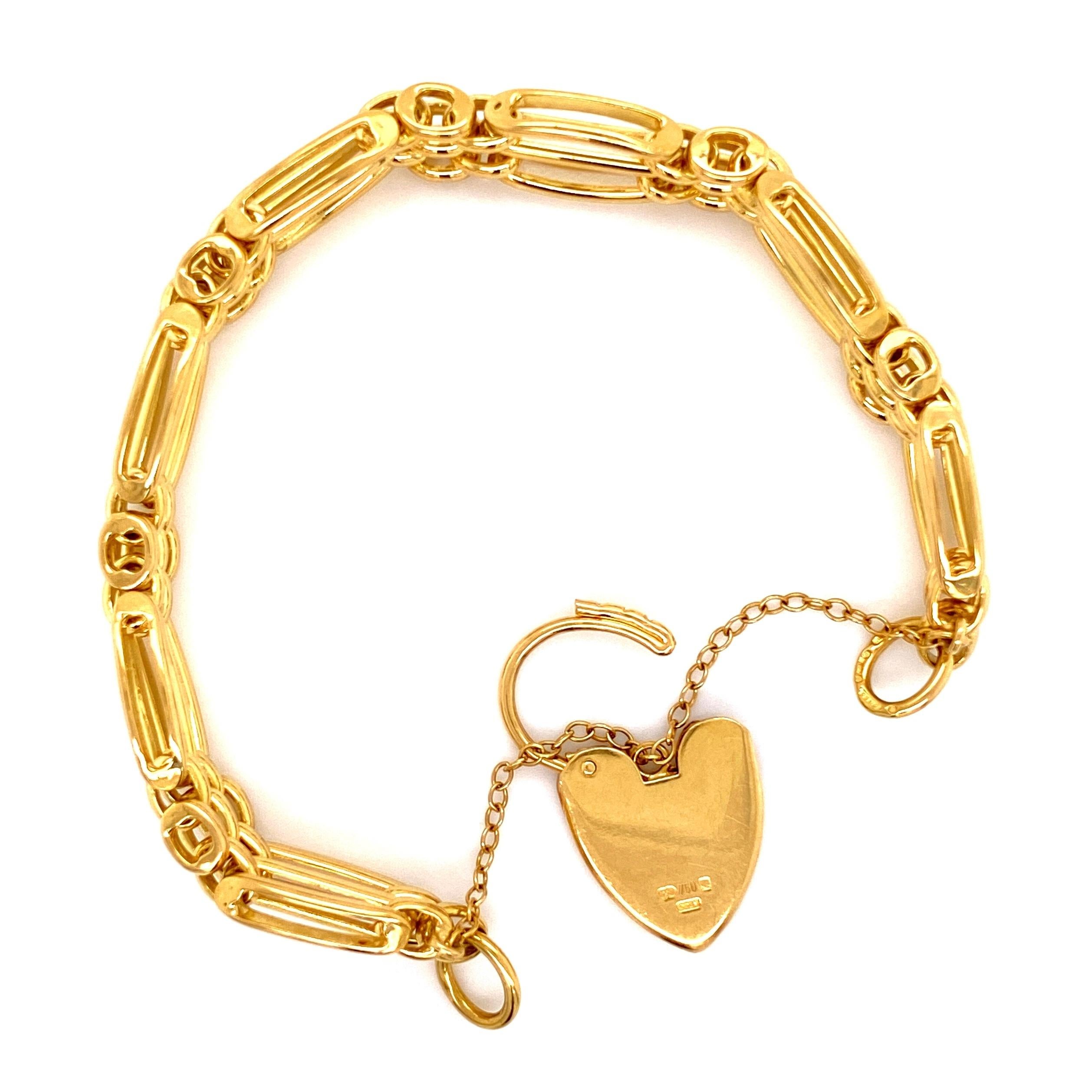 Modernist Vintage Charles Green & Son Padlock Gold Link Bracelet English Fine Jewelry For Sale